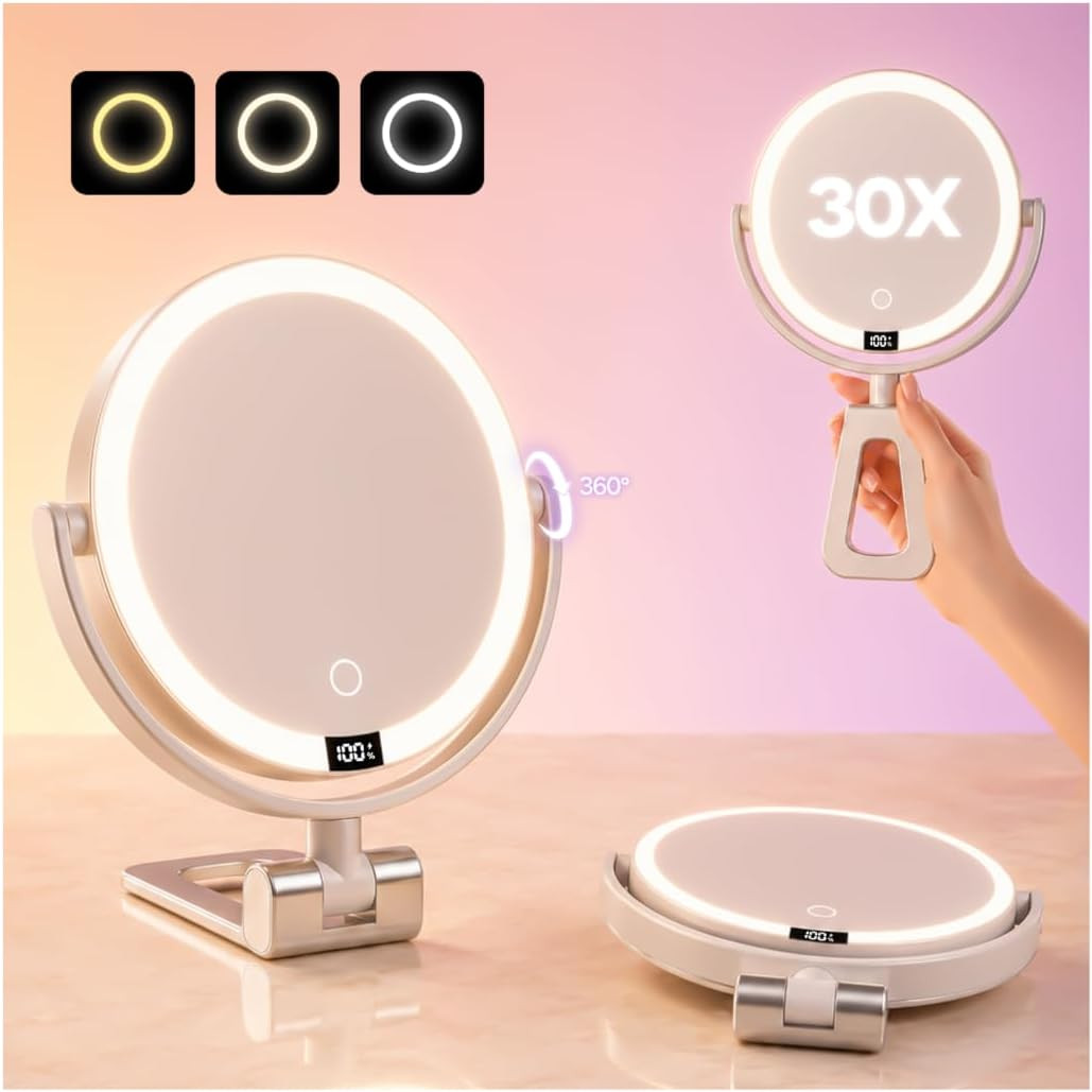 1X/30X Makeup Mirror with Lights, Rechargeable Magnifying Mirror 1X/30X Makeup Mirror with Lights, Rechargeable Magnifying Mirror