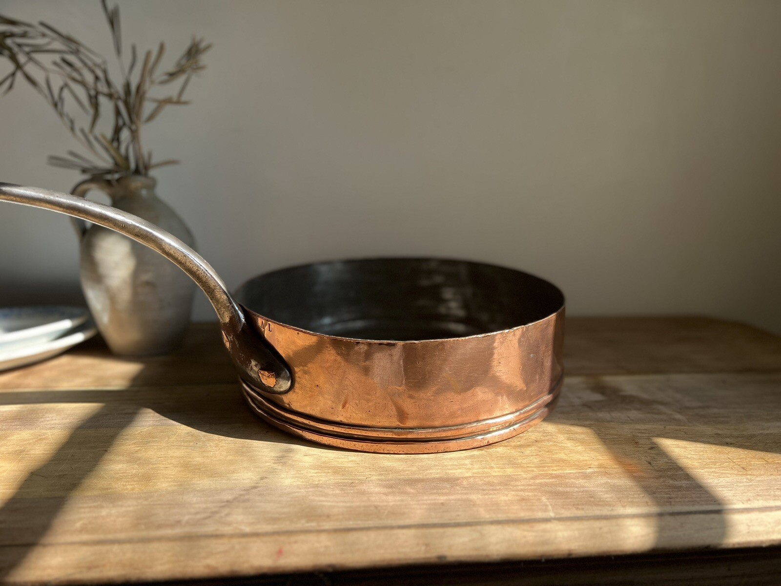 Heavy Antique French Copper Saute Pan *Initial Stamp* 12\