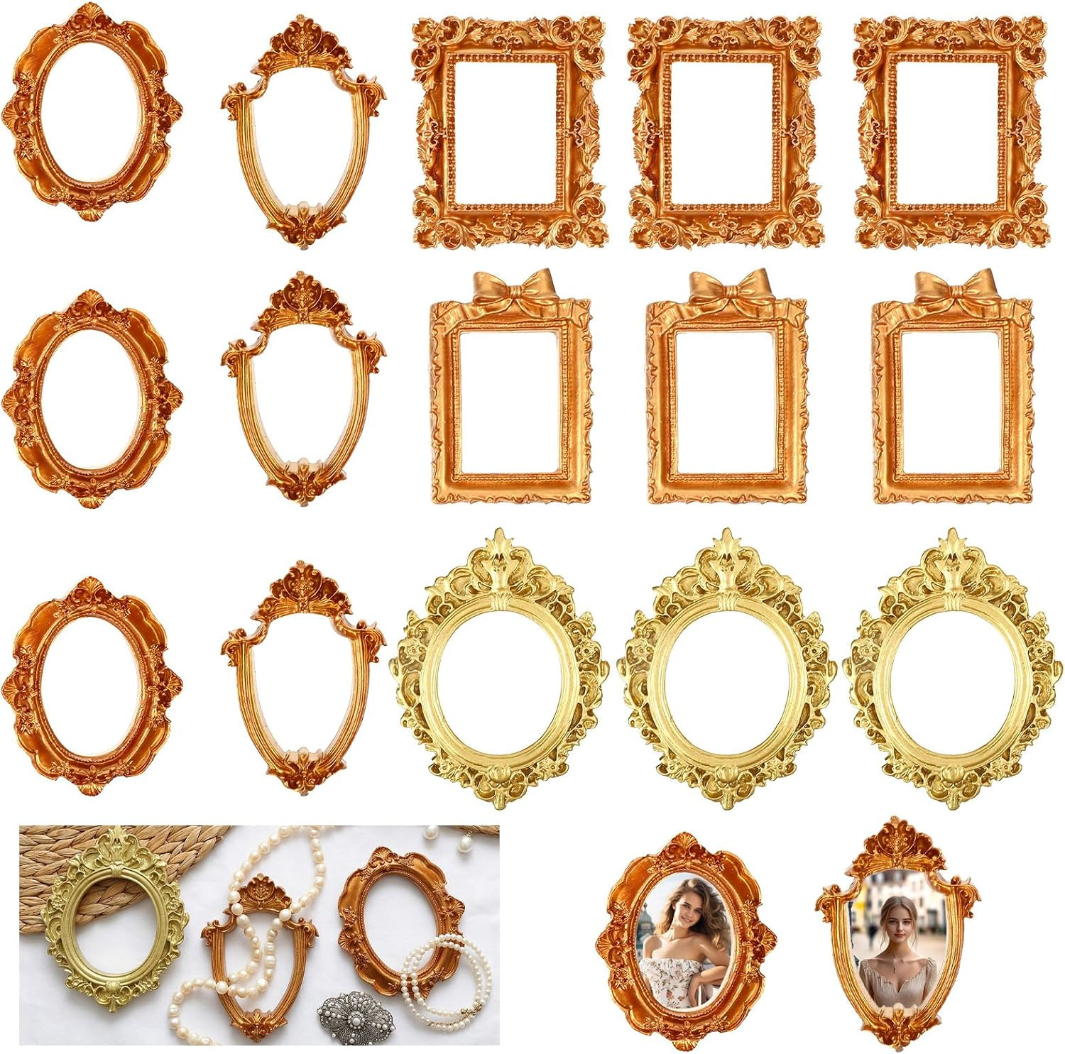 15 PCS Vintage Mini Picture Frames, Gold Picture Frames Resin Tiny 15 PCS Vintage Mini Picture Frames, Gold Picture Frames Resin Tiny