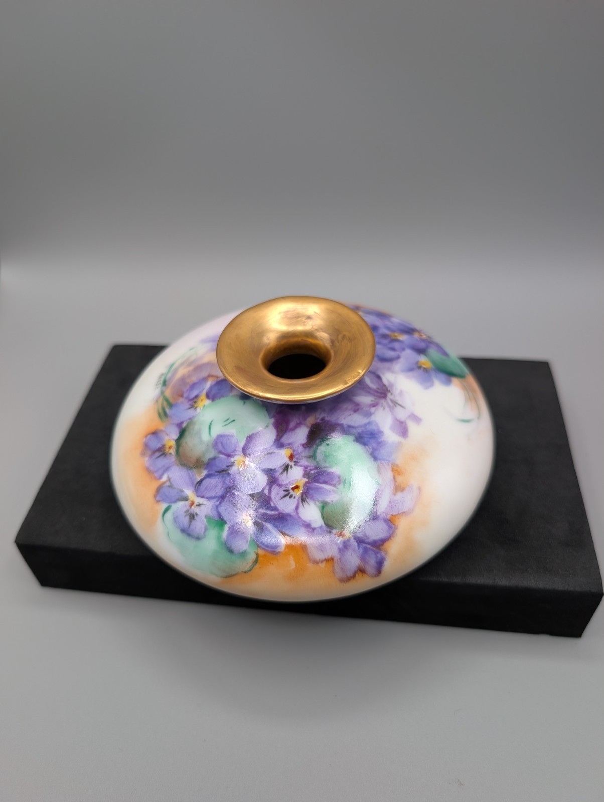 Antique T&V Limoges France Hand Painted Violets Low Squat Vase Signed Reese 5