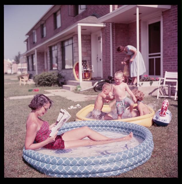 Park Forest Illinois 1954 Mother Children Inflatable Pool Suburban Life