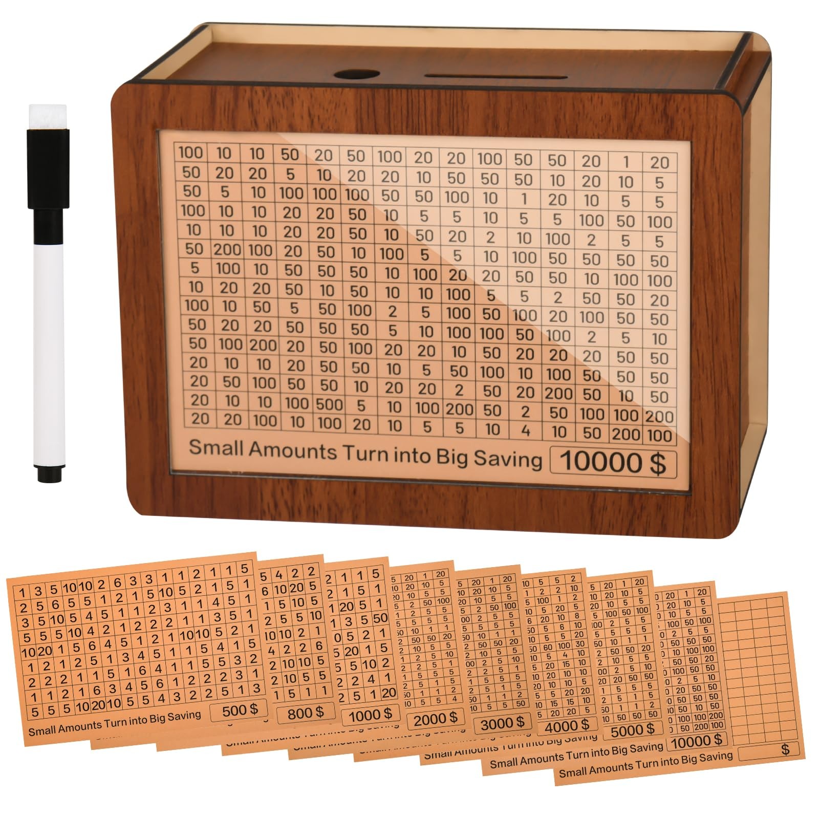 10000 Kakeibo Wooden Money Saving Challenge Box Cash Vault Large,