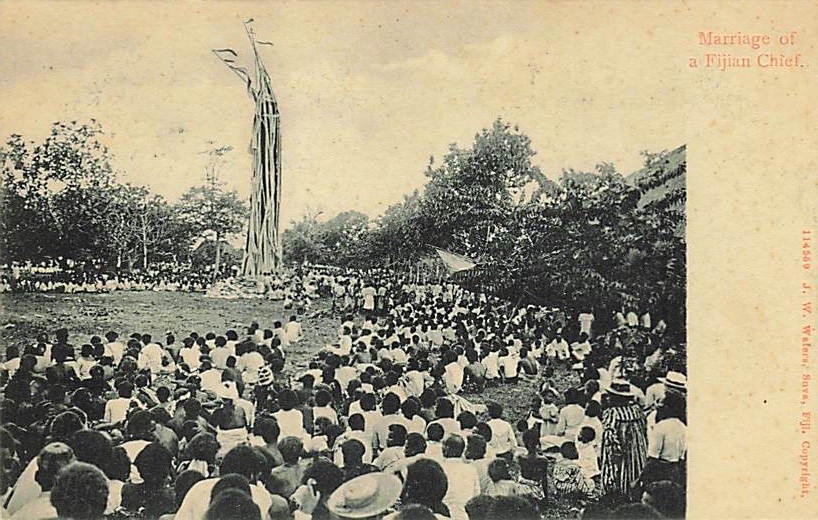 Vintage Fiji Postcard: Marriage of a Fijian Chief - J.W. Waters Suva