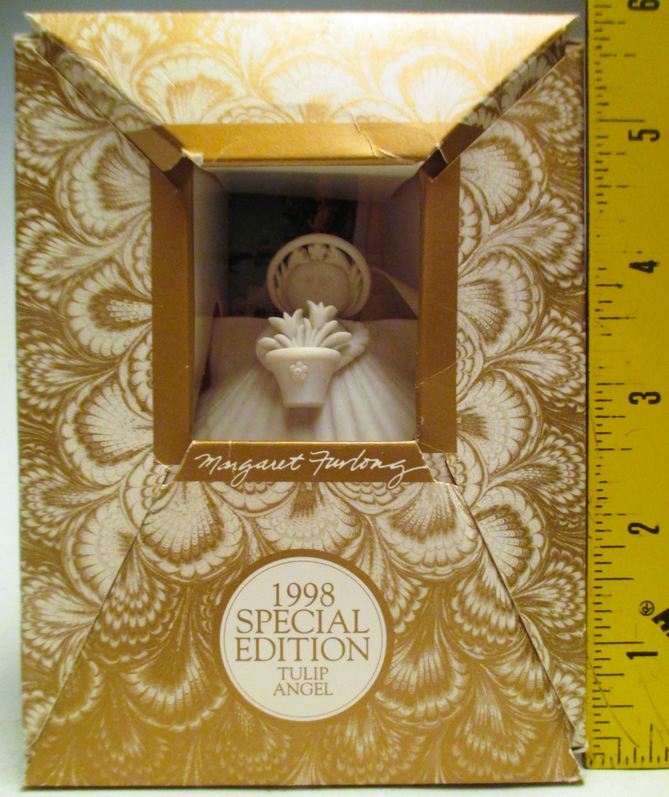 Vintage Margaret Furlong Autographed Tulip Angel Ornament in Original Box 1998