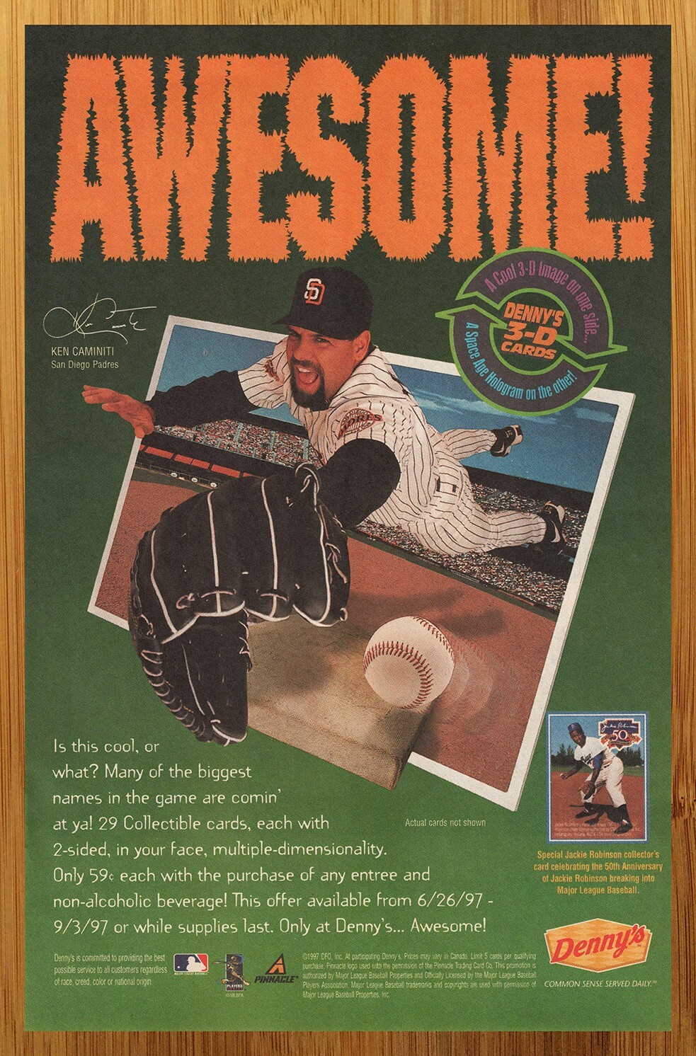 1997 Denny's MLB Baseball 3-D Trading Cards Print Ad/Poster Ken Caminiti Art 90s