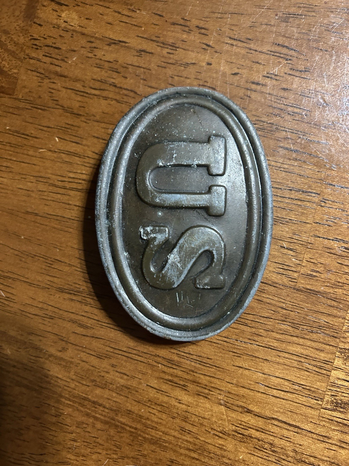 Vtg US Army Civil War Replica Oval Brass Belt Buckle Reenactment Display“broken“