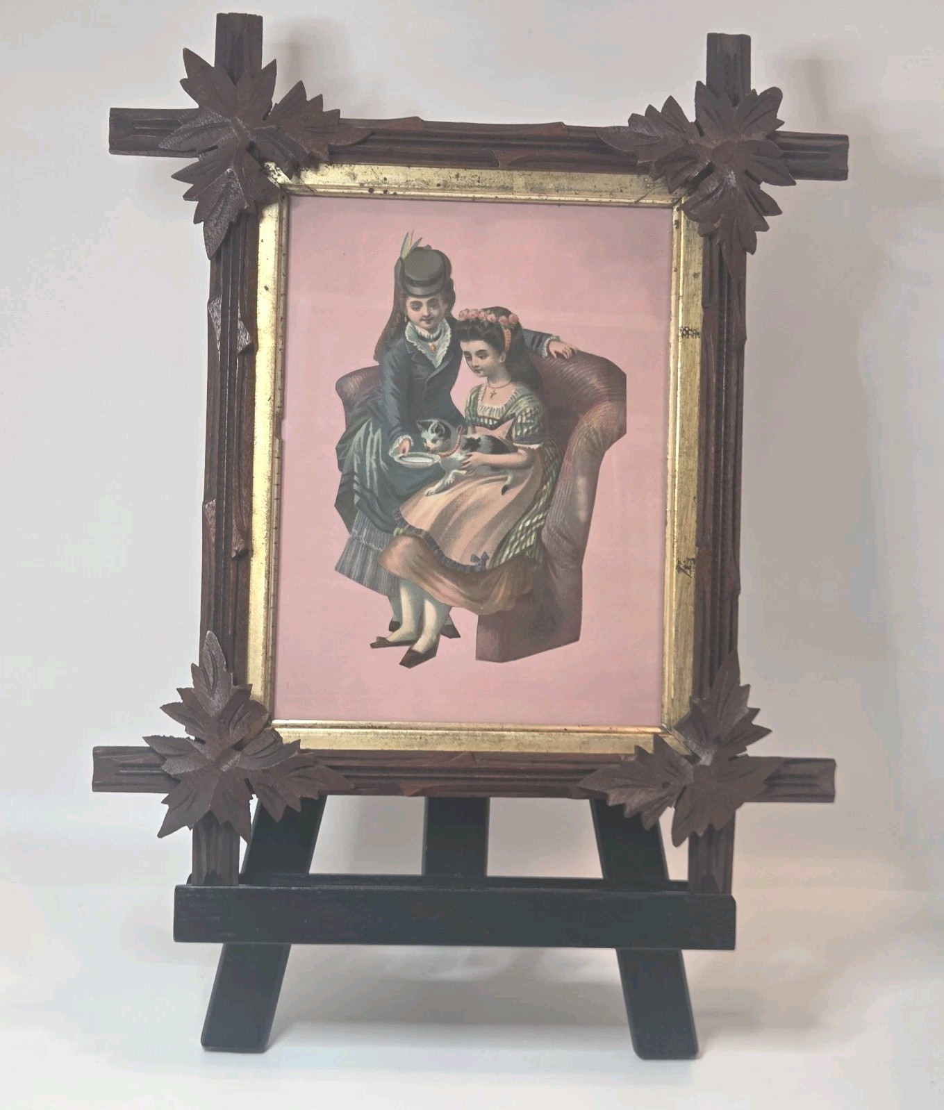 Vtg Black Forest Adirondack Wood Frame Gold Accents Fits Approx. 6x8\