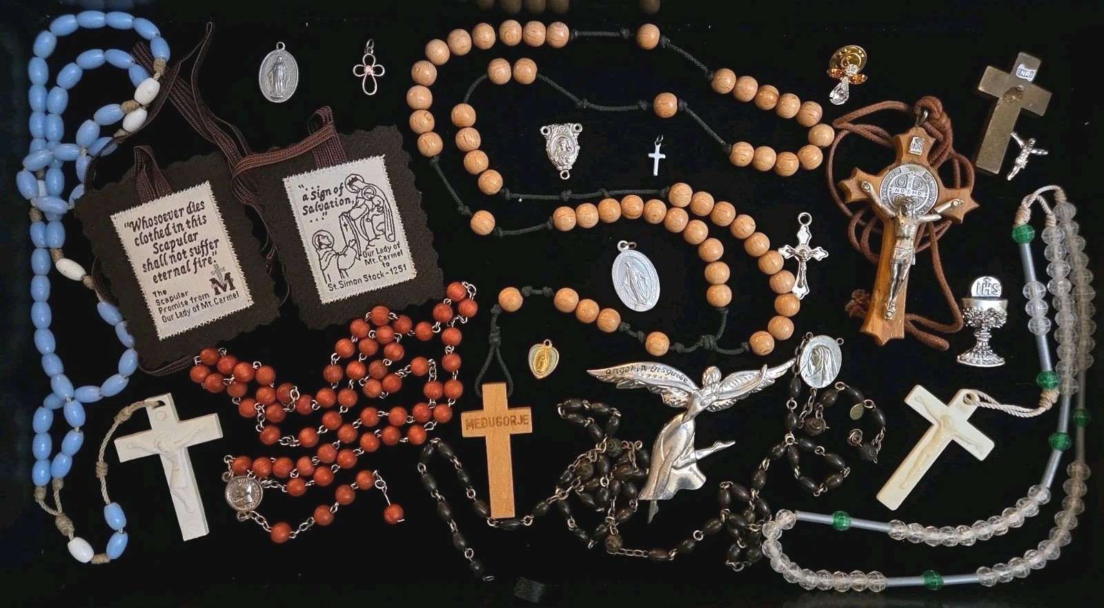 Vintage Religious Lot Medals Rosary