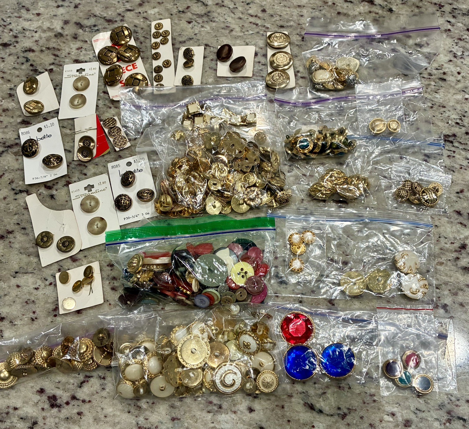 Huge Vintage Button Lot 1.1lb Gold Tone Blazer Metal Rhinestone NOS Cards