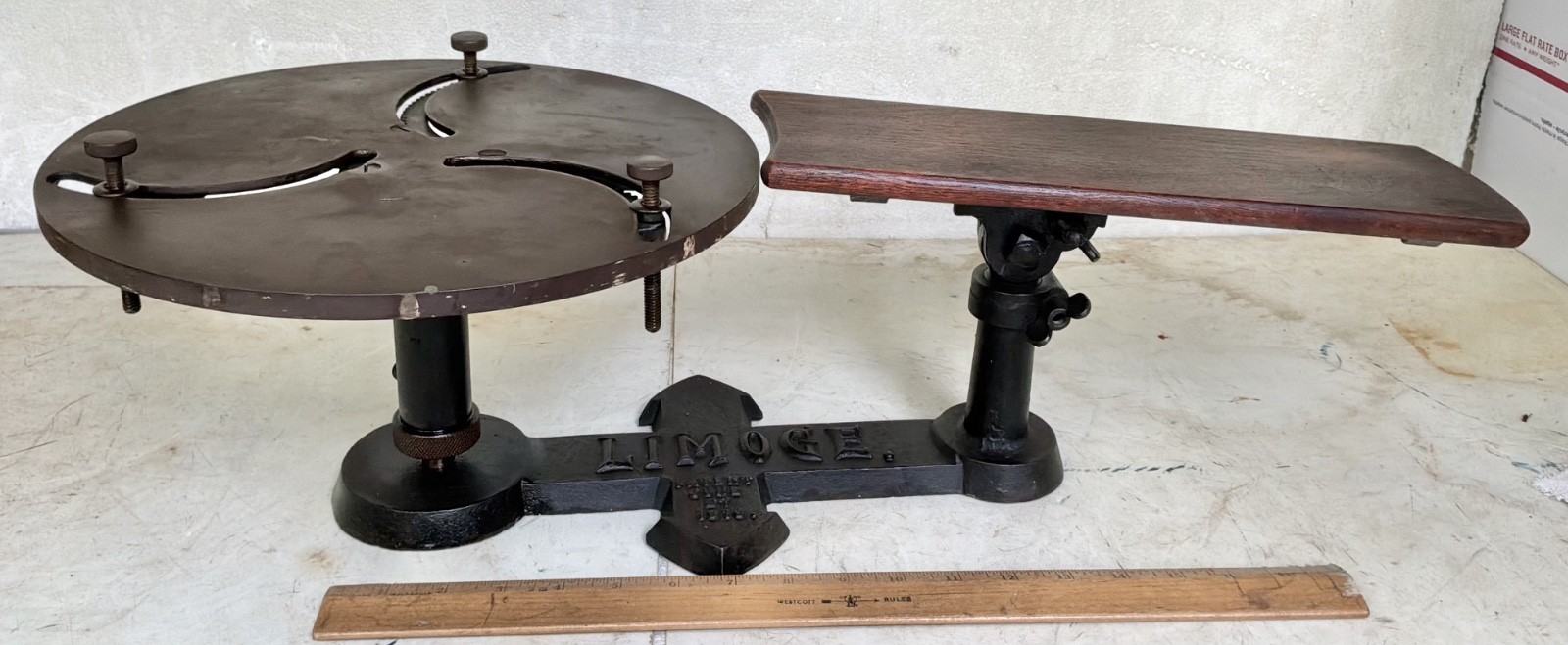 RARE antique 1916 LIMOGES Factory Worker ARTIST ARMREST old Detailing APPARATUS