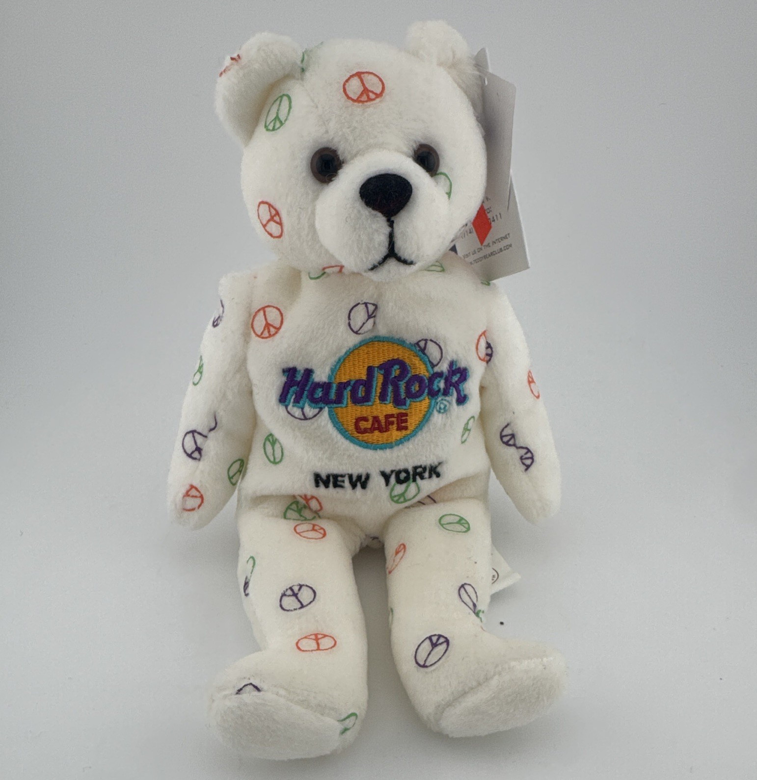 Hard Rock Café New York Harrington Teddy Bear Plush Peace Sign White 2003