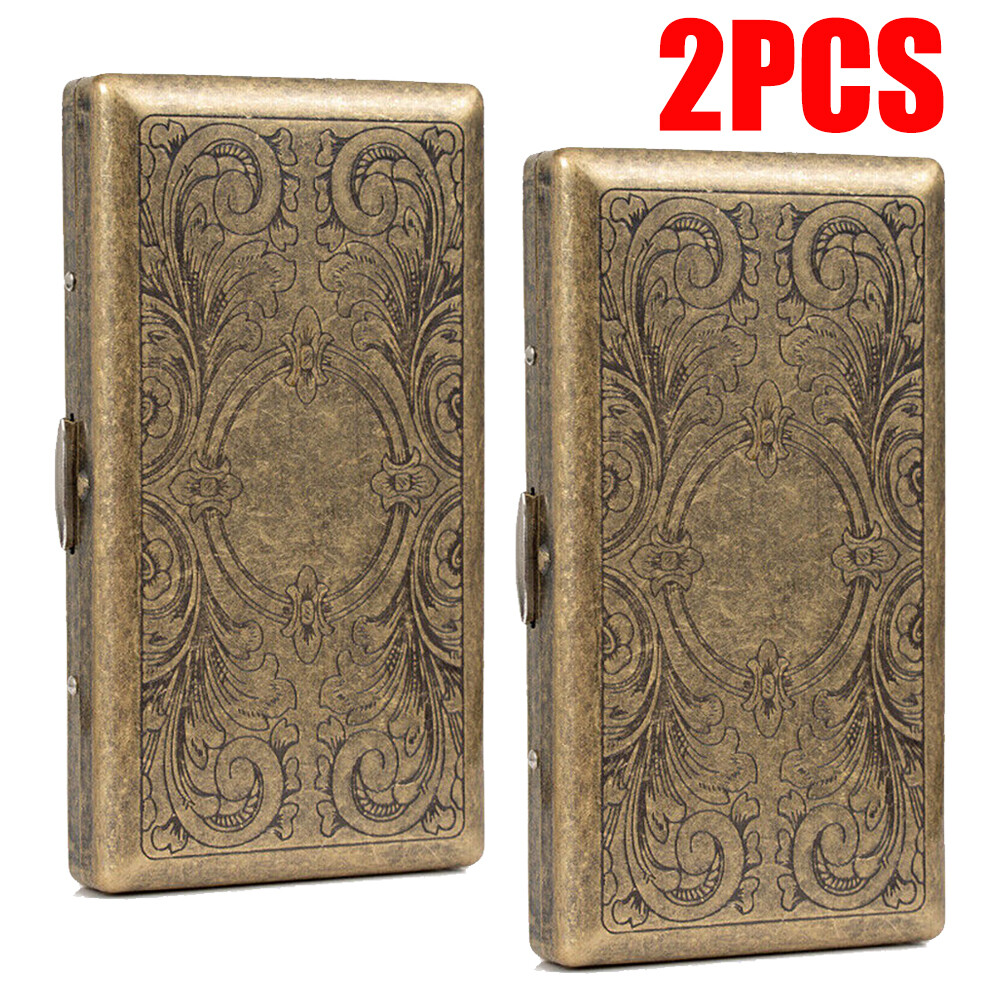 2PCS Bronze Metal Cigarette Case Holder Box for King Size or 20's Cigarettes