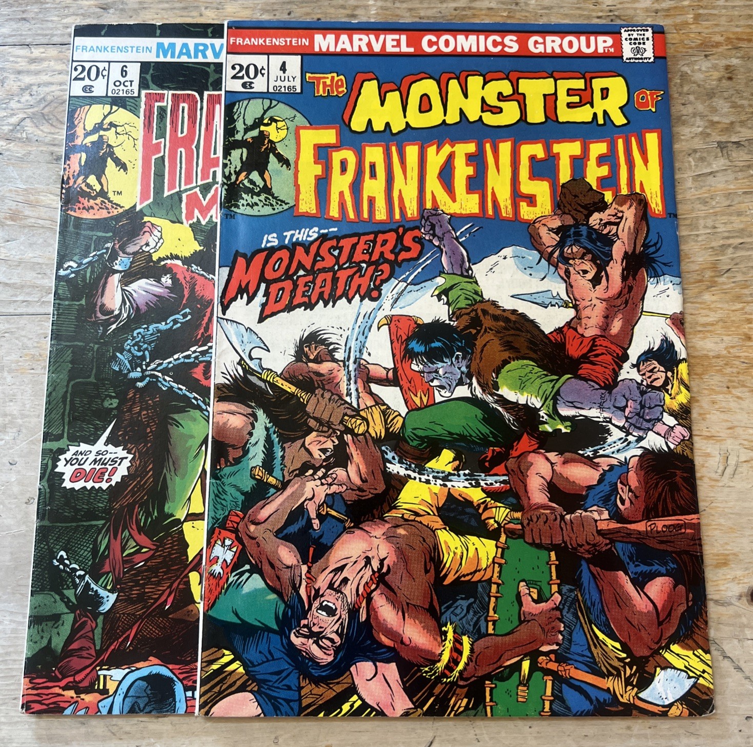 THE FRANKENSTEIN MONSTER #6 & THE MONSTER OF FRANKENSTEIN #4~10/73 & 7/73