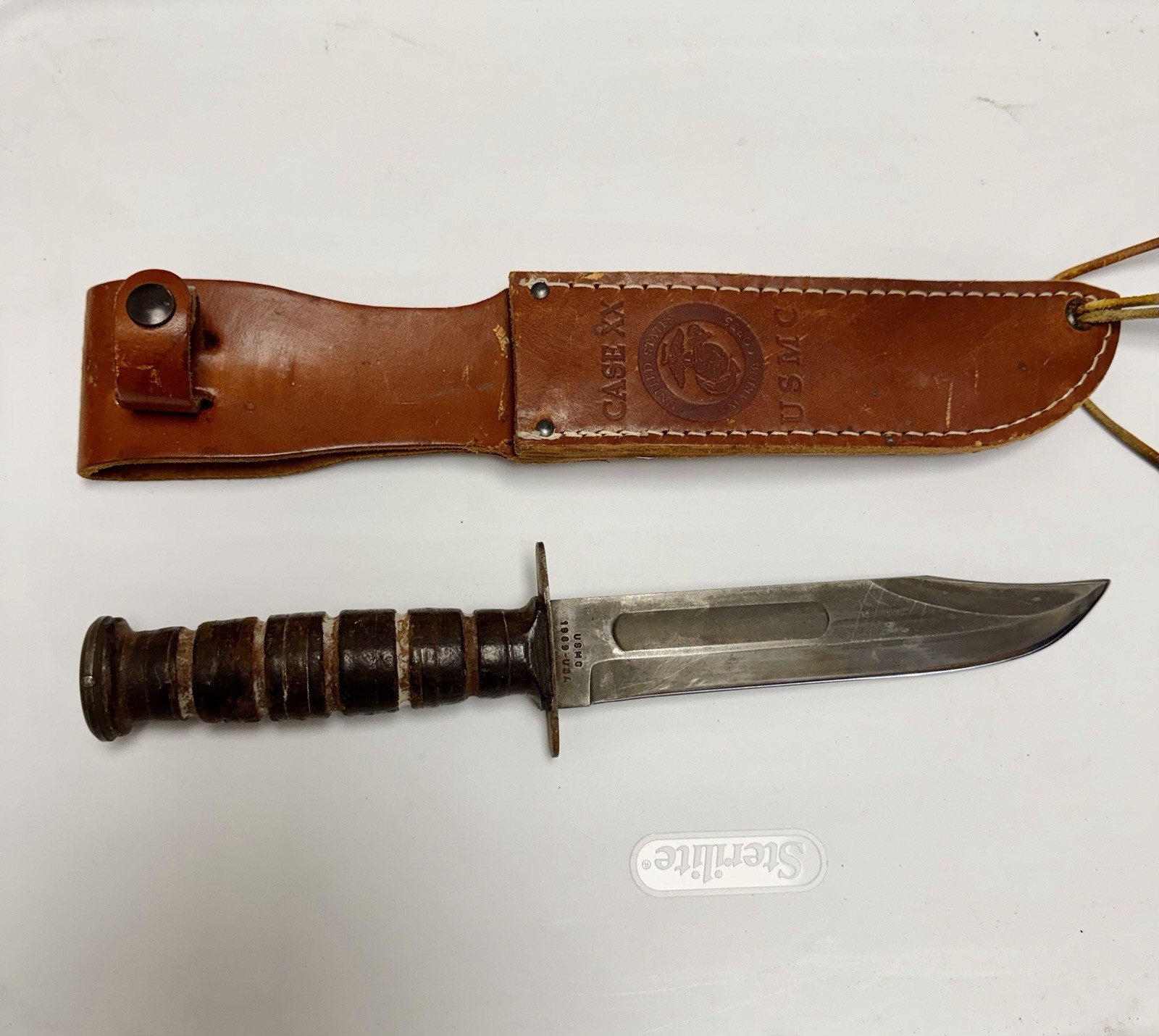 Vintage 1989 Case Bradford PA USMC Marine Combat Fixed Blade Dagger Knife Sheath