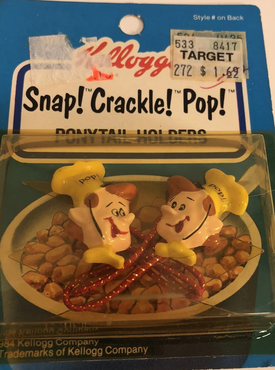Vtg 1984 Kelloggs Snap Crackle Pop Ponytail Holders 2 Packs NOS Rice Krispies