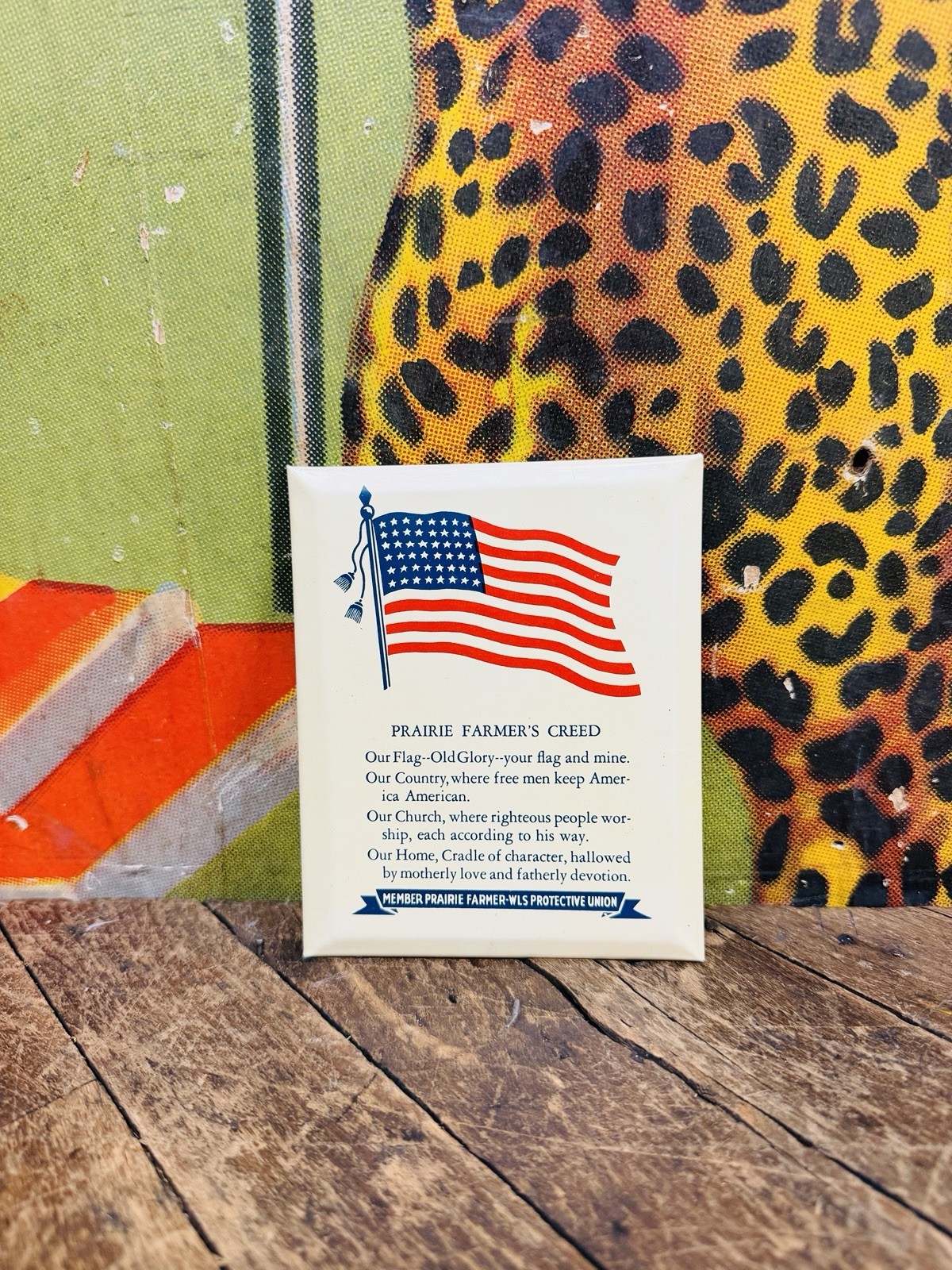 VINTAGE C. 1960 PRAIRIE FARMER WLS PROTECTIVE UNION TOC SIGN AMERICAN FLAG USA