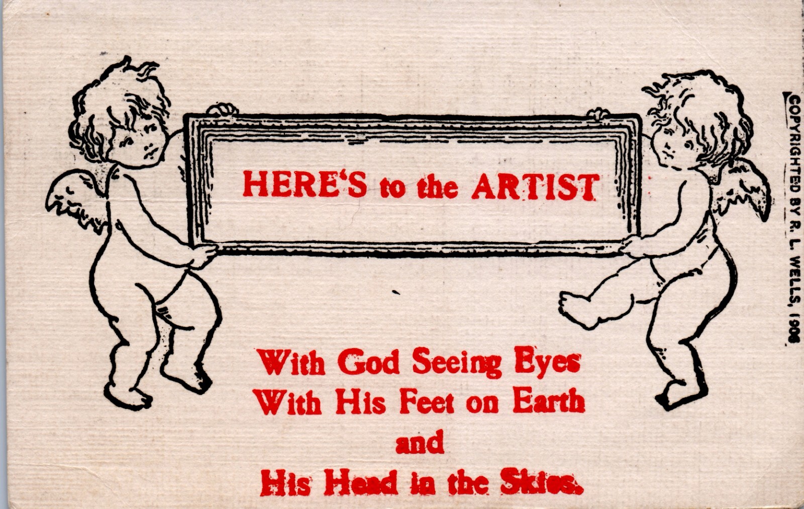 1906 R L Wells Heres to the Artist cherub cupid stamped Postcard