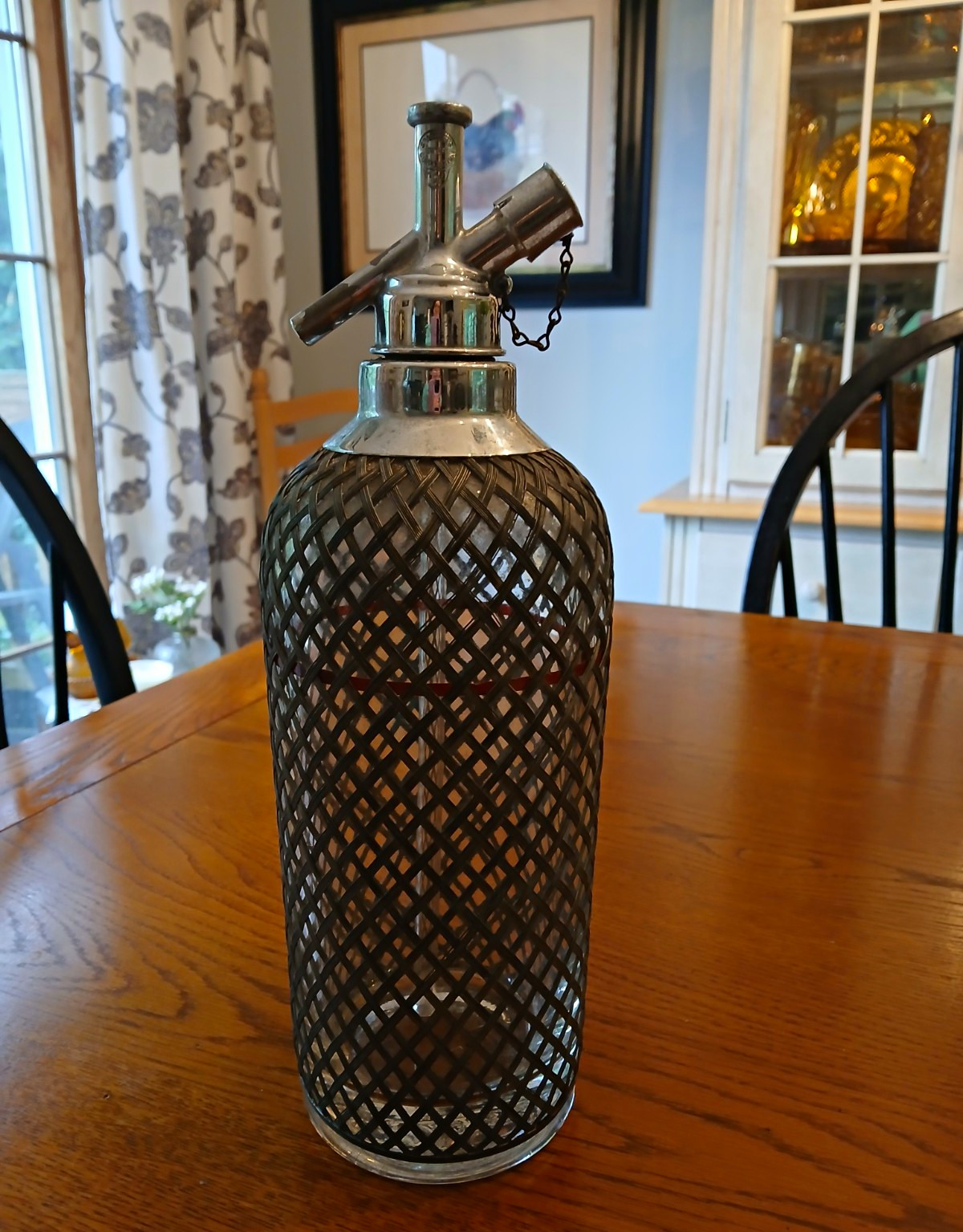 Vintage 1930\'s Sparklets Metal Mesh Wrapped Glass Seltzer Bottle