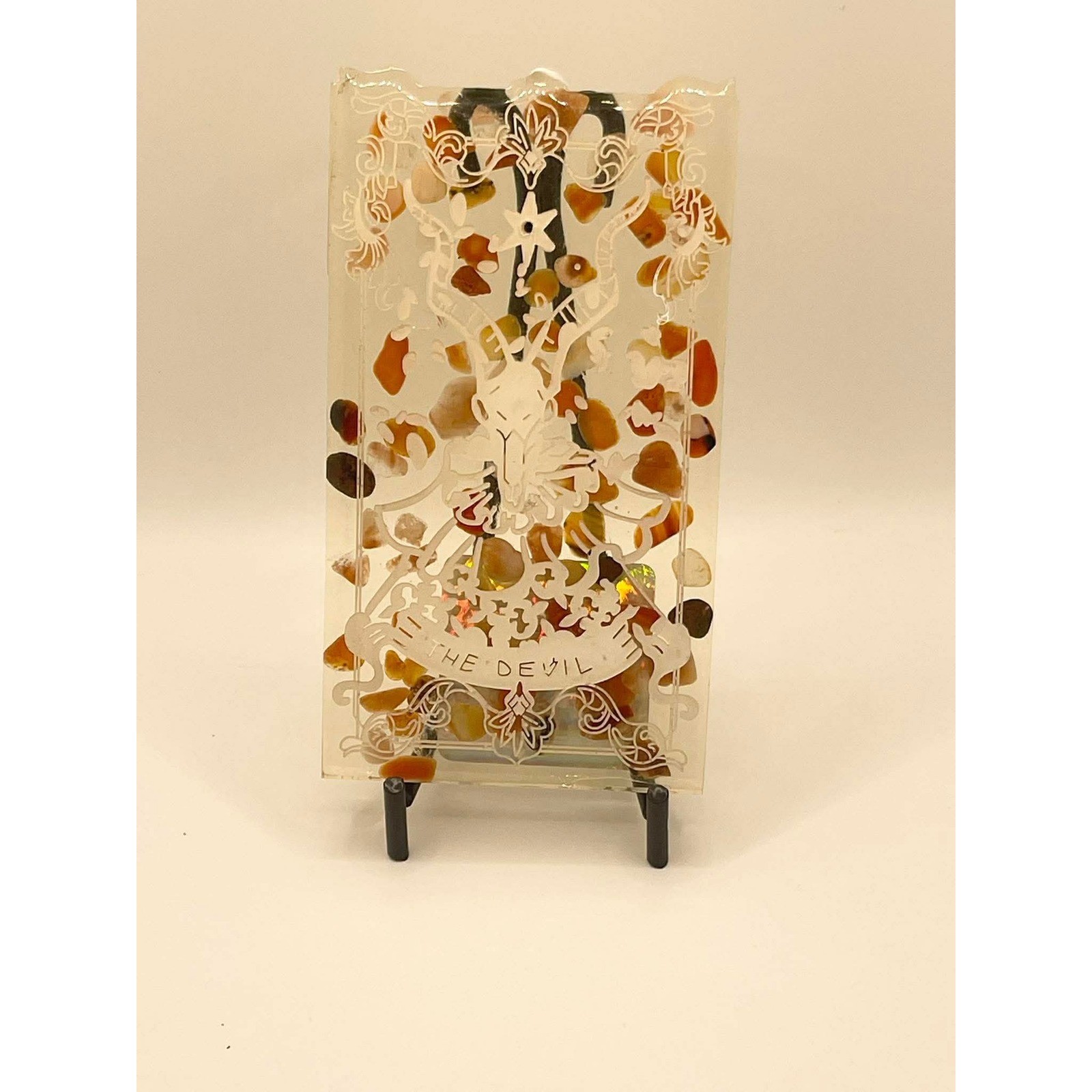 The Devil Tarot Card Resin Incense Holder Carnelian Stone Chip Handmade Burner