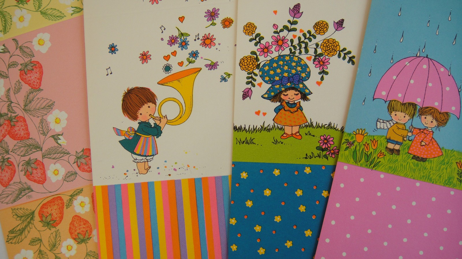 Set of 4 Vintage Greeting cards Carol Cards inc Blank 1960s 1970s Envelope Cards