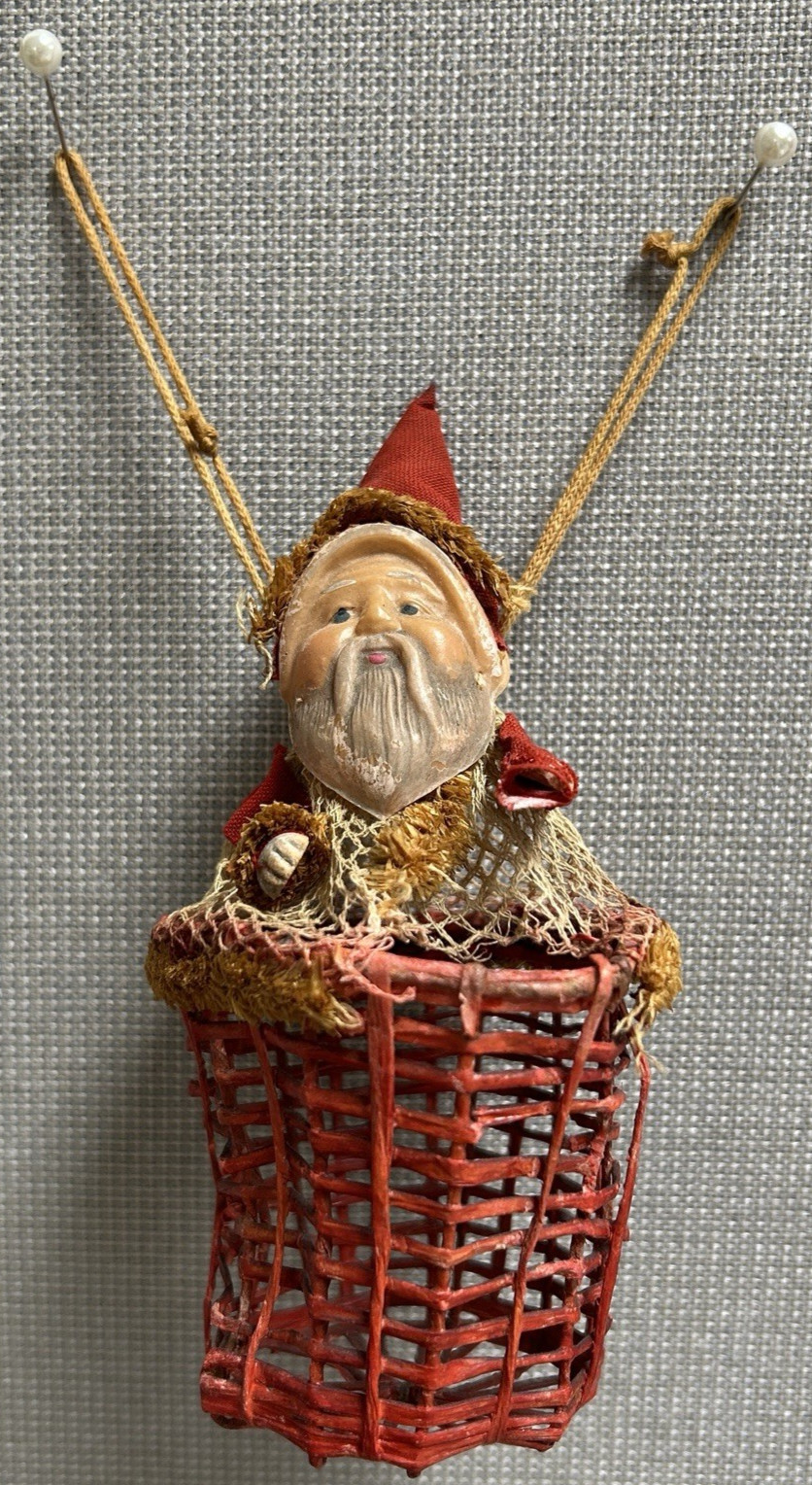 ANTIQUE 1920's SANTA CLAUS CELLULOID FACE CANDY BASKET 5