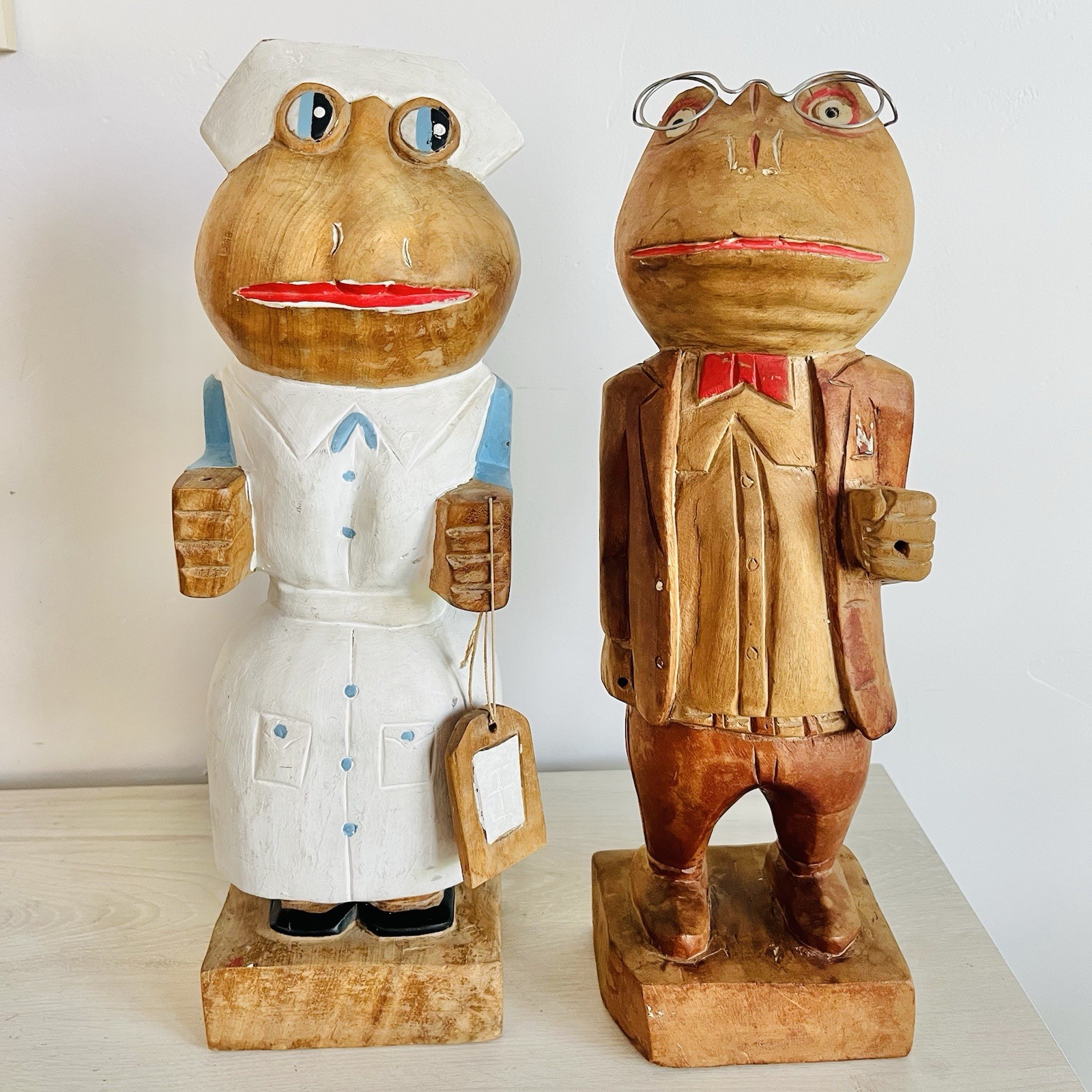 Paul Marshall Hand Carved Professor Nurse Frog Anthropomorphic Folk Art VTG MCM