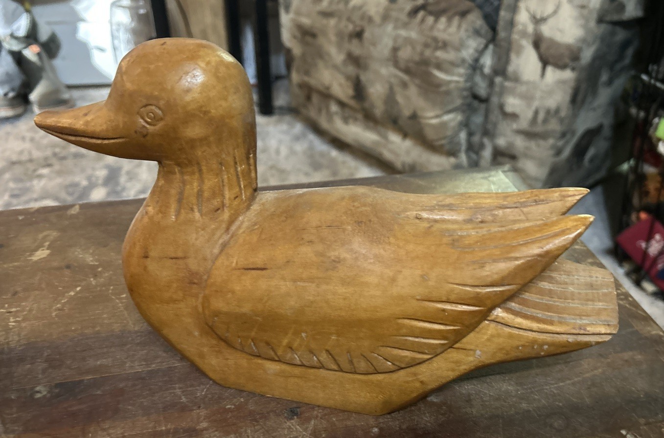 Hand Carved Wooden Duck Vintage Collectable signed, 13”Long 7”High 4”wide maple 