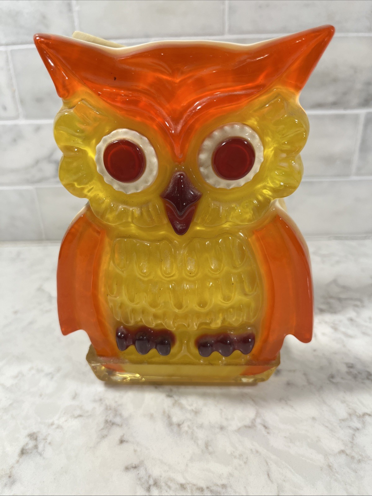Vintage Orange & Yellow Lucite Owl Napkin Holder