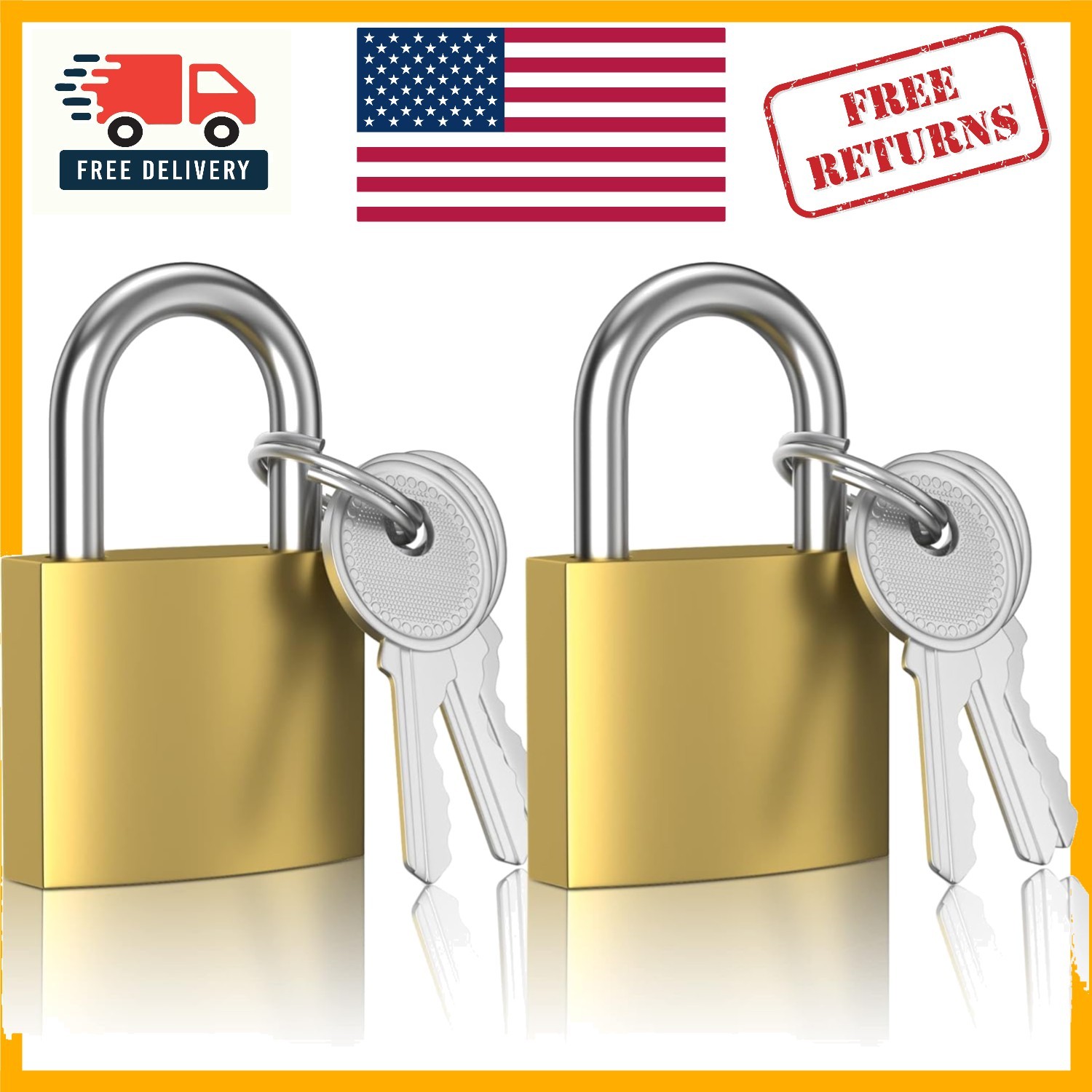 Secure Your Valuables: 2 Pcs Gold Keyed Padlocks 32mm for Travel & Gym
