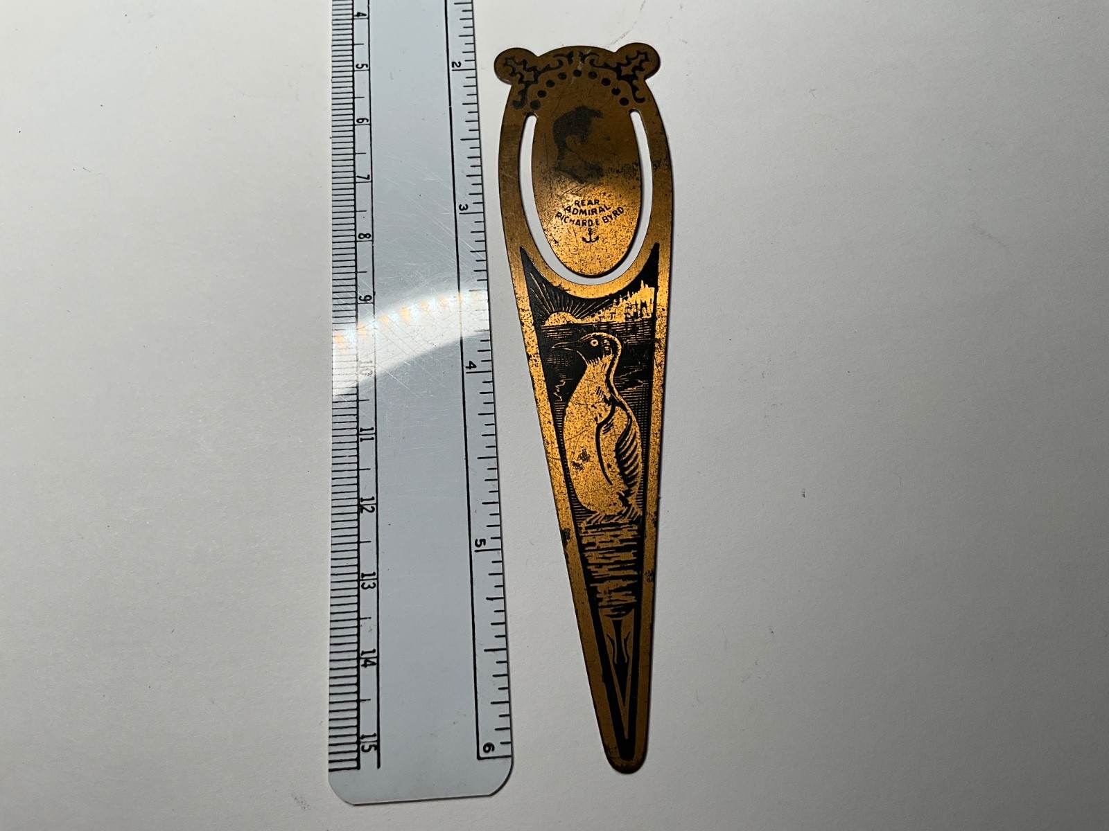 Antique 1930 Admiral Richard Byrd Antarctic Expedition Brass Bookmark Page Clip 