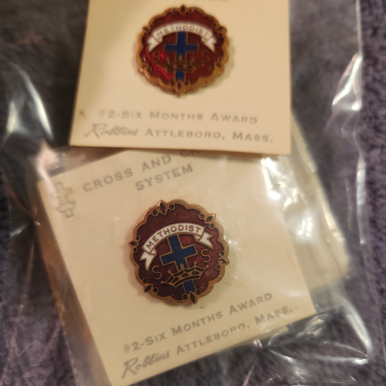 Vintage Methodist Sunday School 6 months award pin Gold Plated lot/6