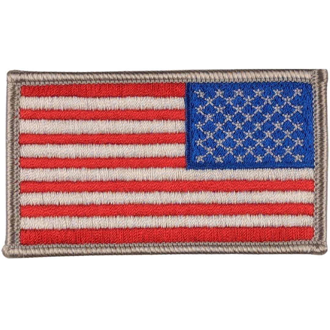 Reverse American Flag Patch - Full Color Sew-On Patch - Silver Border