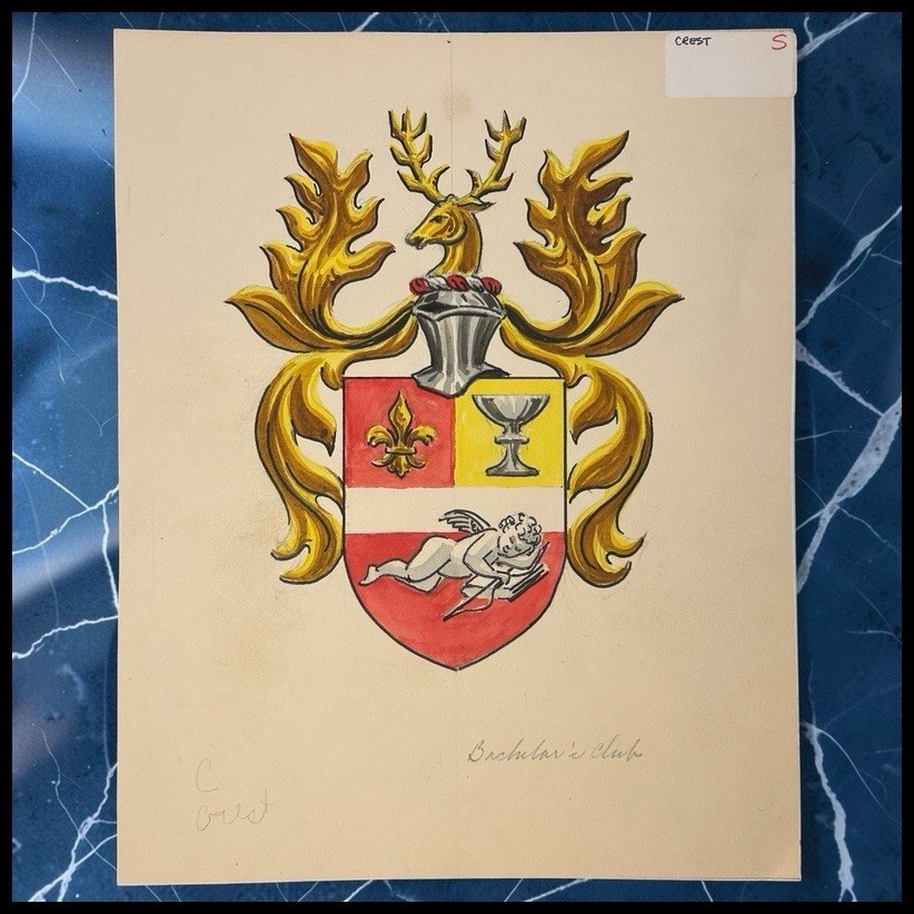 Vintage 1975 Bachelors Club New Orleans Crest Original Art Spangenberg Studios