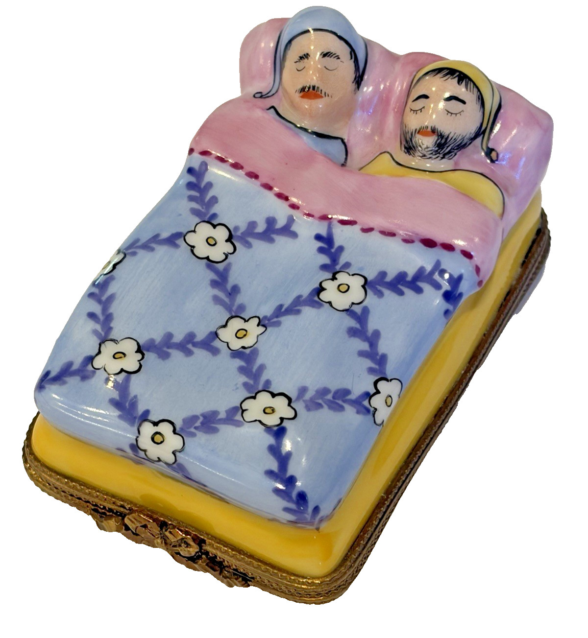 LIMOGES PEINT MAIN Trinket Box COUPLE in BED-PV MARQUE DEPOSEE 2-MALE Partners