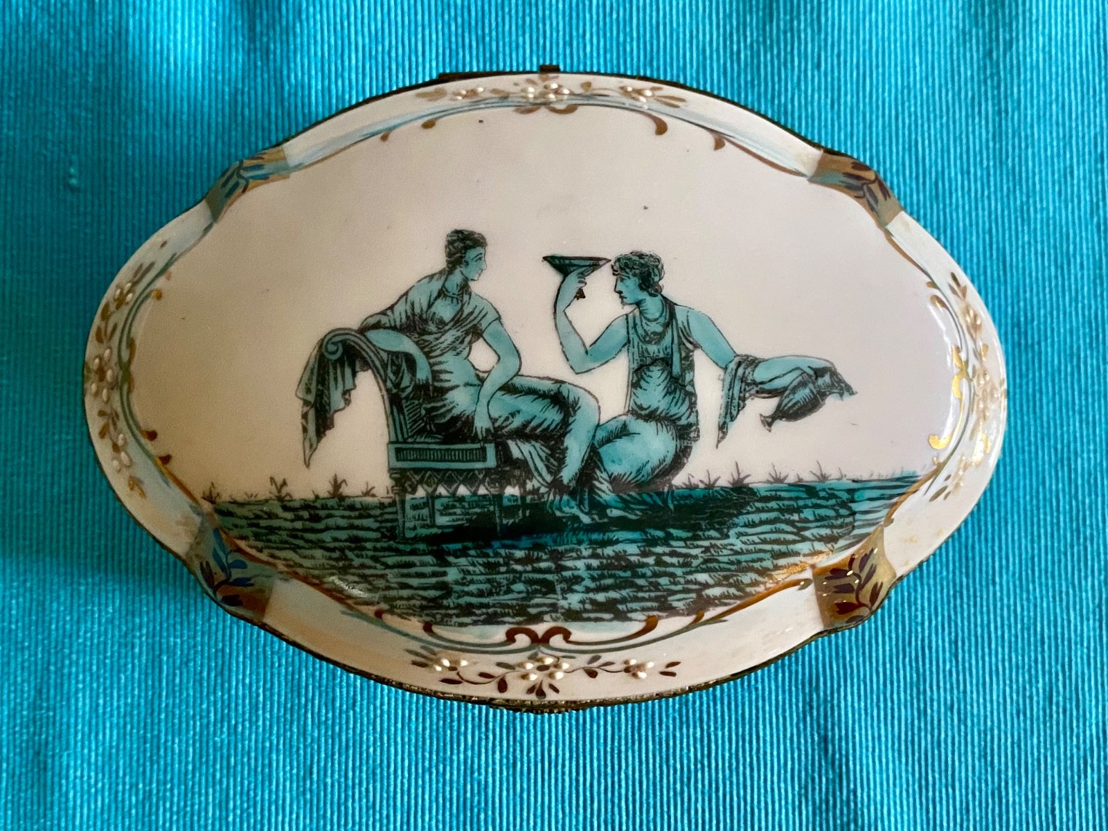 Antique FBS France LARGE Porcelain Enamel Dresser Box Ferdinand Bing & Co
