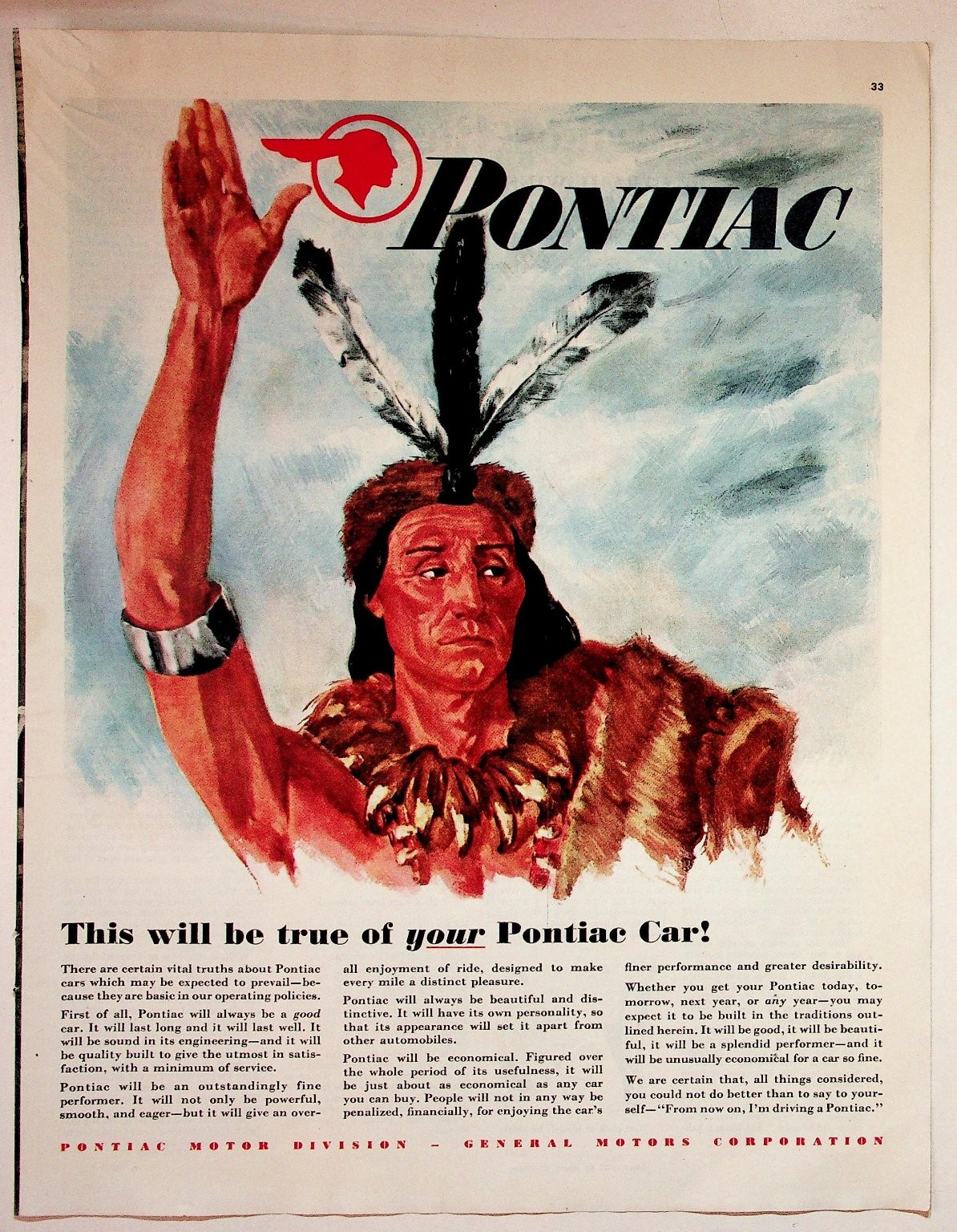 Pontiac 1949 Original Print Advertisement 10x13 Vintage Car Art