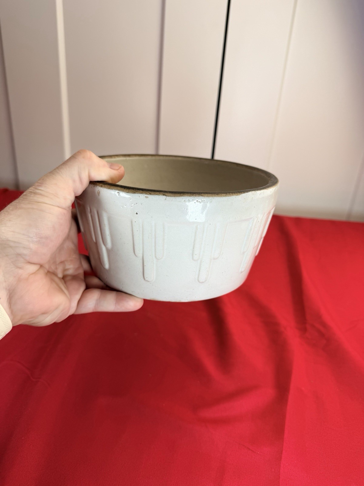 Antique Ruckels White Hall Picket Fence Stoneware Mixing Bowl 7” White Gray