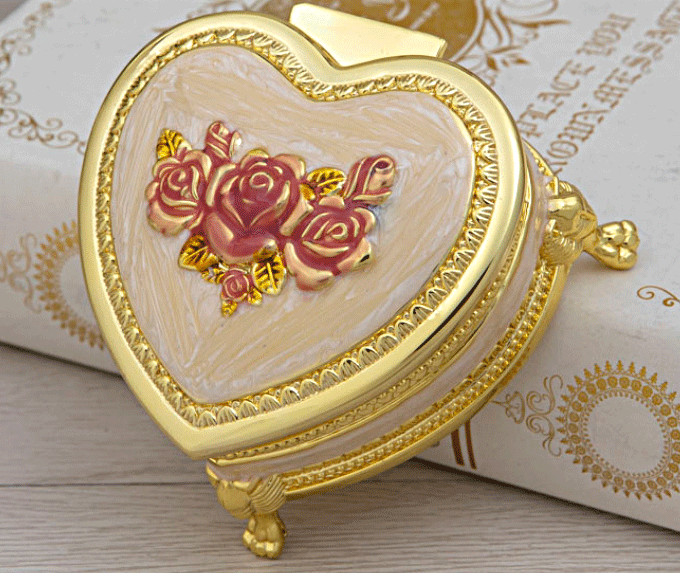 ♫ GRANDFATHER\'S CLOCK   ♫ GOLD TIN ALLOY PINK HEART WIND UP  MUSIC BOX