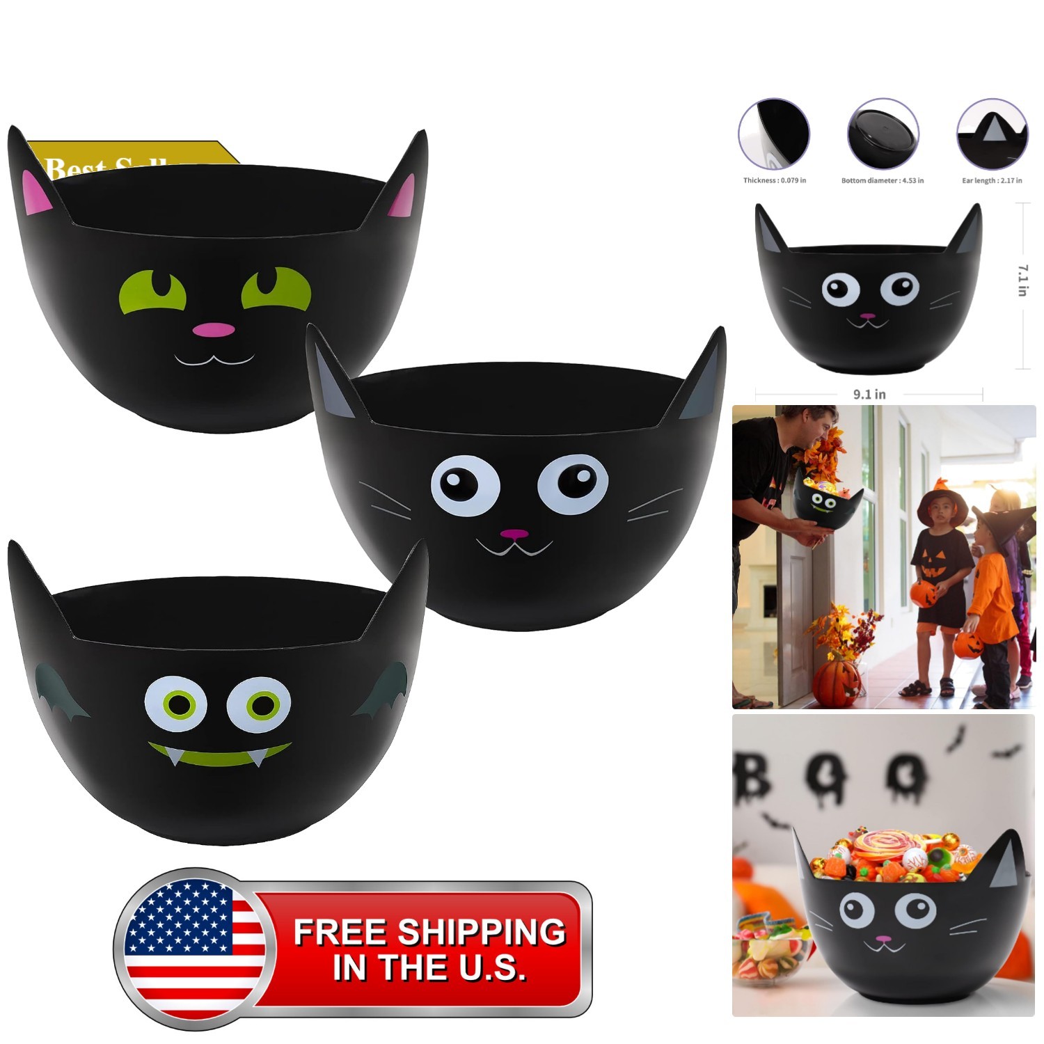 Halloween Plastic Trick Treat Candy Bowls, Set of 3
