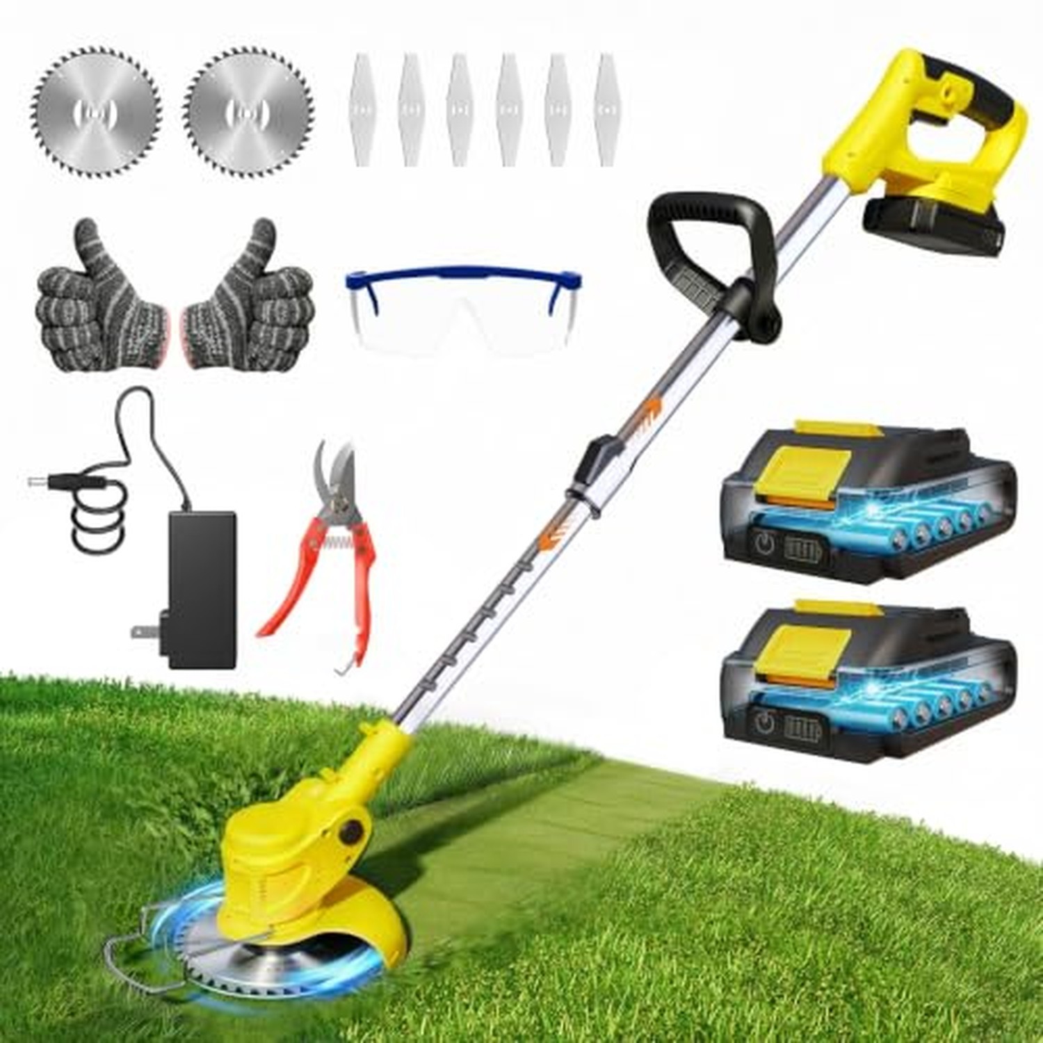 Cordless Weed Wacker Eater Brush Cutter Weed Trimmer with Blade Stringless Cordless Weed Wacker Eater Brush Cutter Weed Trimmer with Blade Stringless