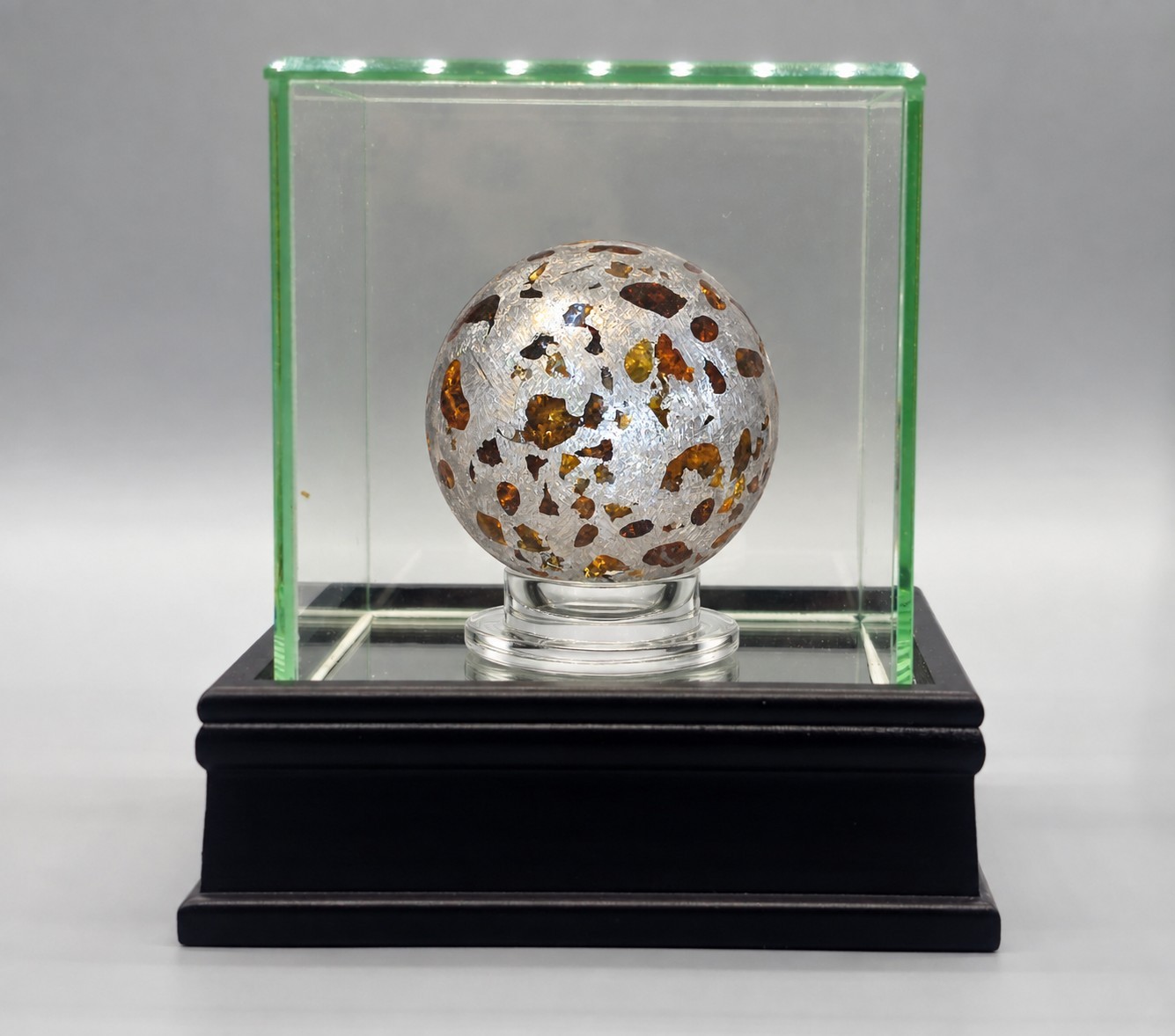 Pallasite Meteorite Sphere - 815 Grams - 64mm