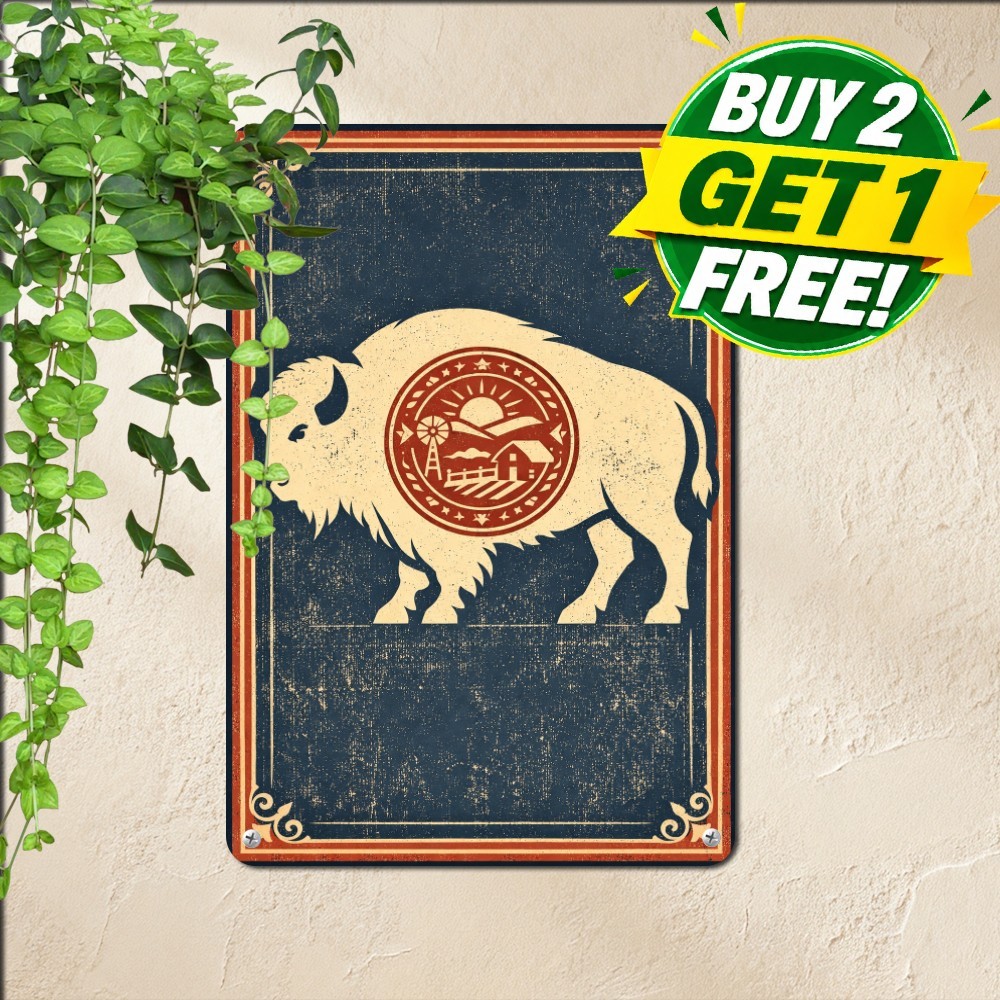 Wyoming State Flag Equality State Silhouette Heritage Sign Metal Tin Sign 8x12