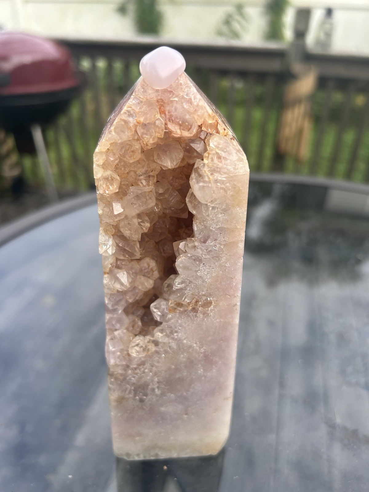 2.3LB Natural Pink Amethyst Obelisk Quartz Crystal Wand Tower Point