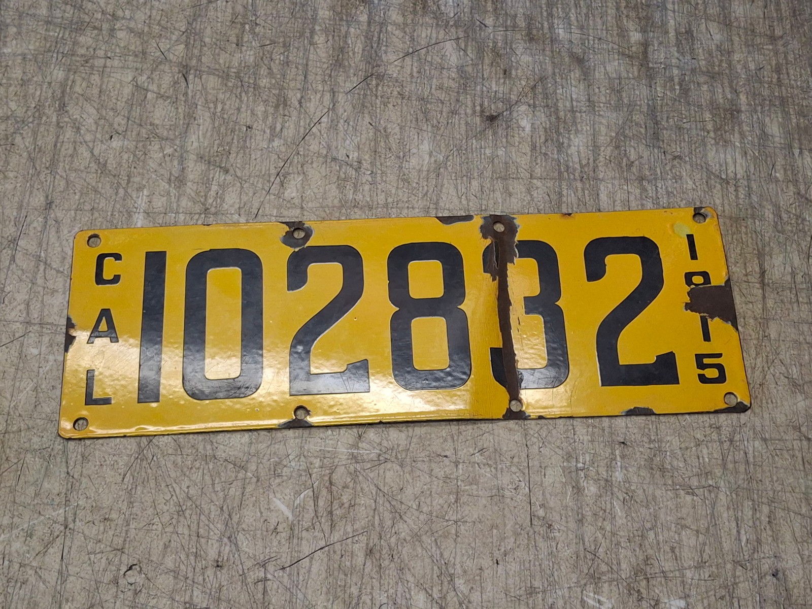 Antique 1915 California Red & White Porcelain License Plate Ing-Rich Mfg Co