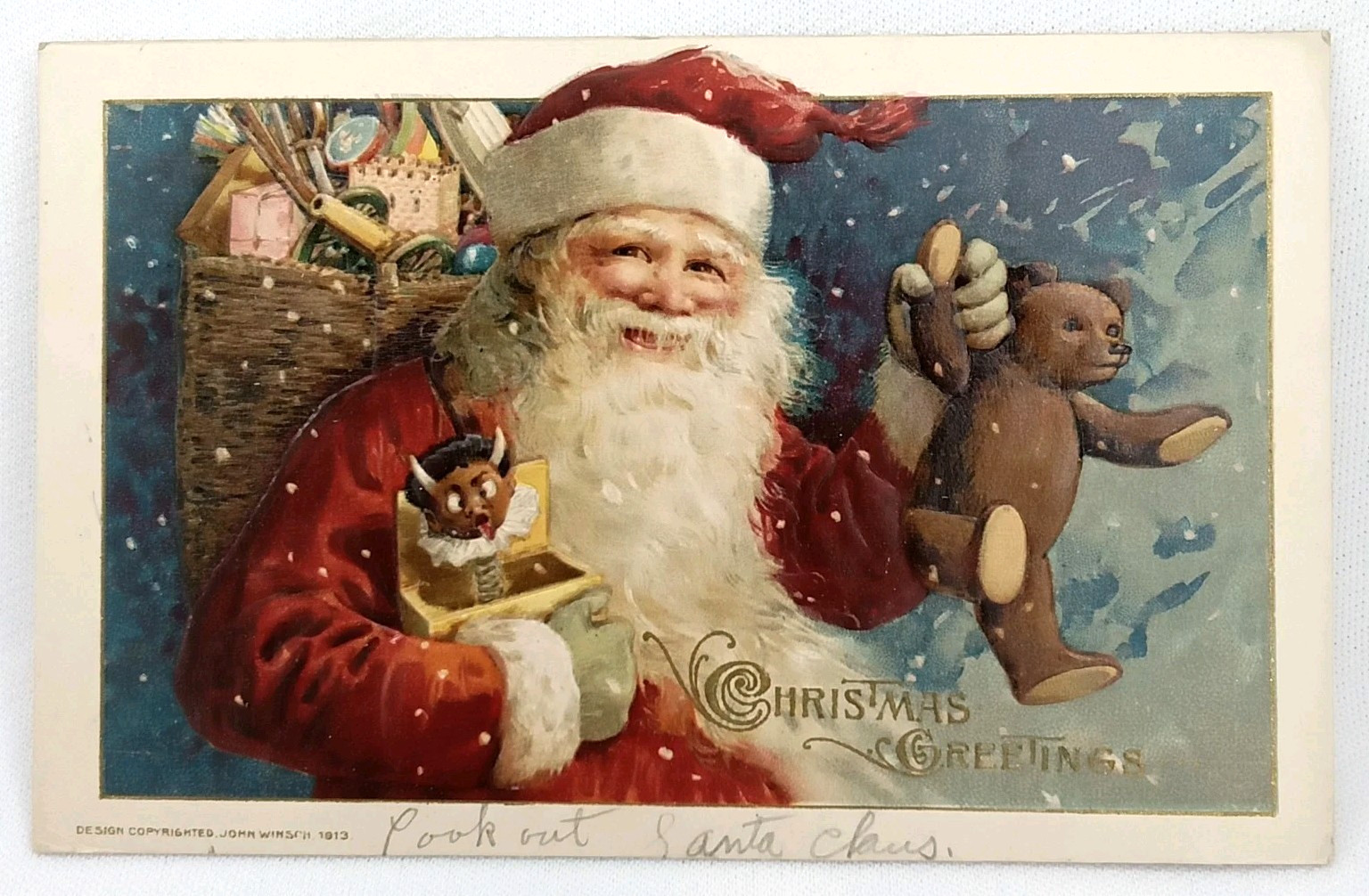 John Winsch Christmas Postcard Santa Claus Antique 1913 Posted Odem Texas