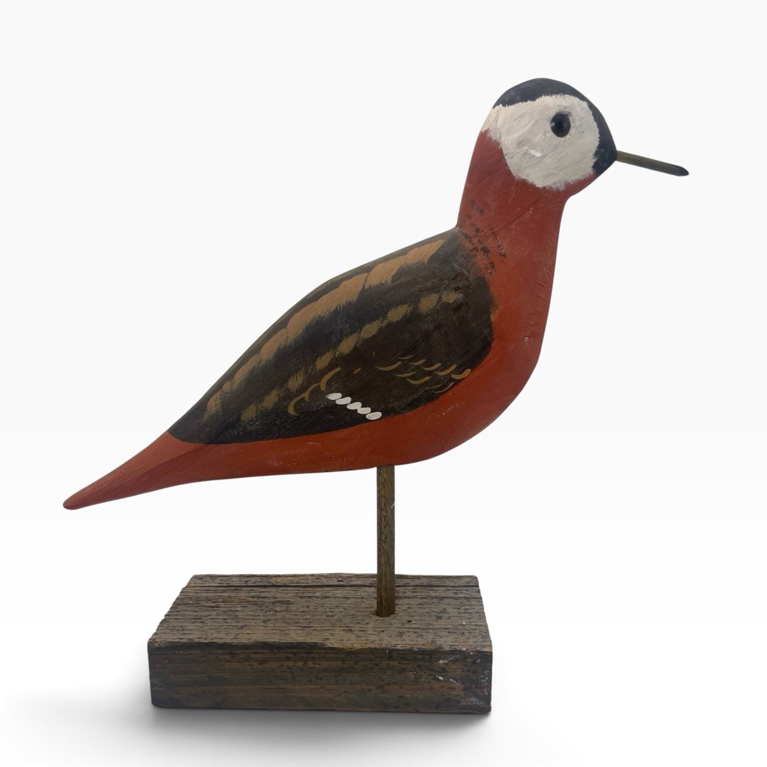 VTG MCM 8” Folk Art John Nelson Signed Hand Carved Red Phalarope Minimalist