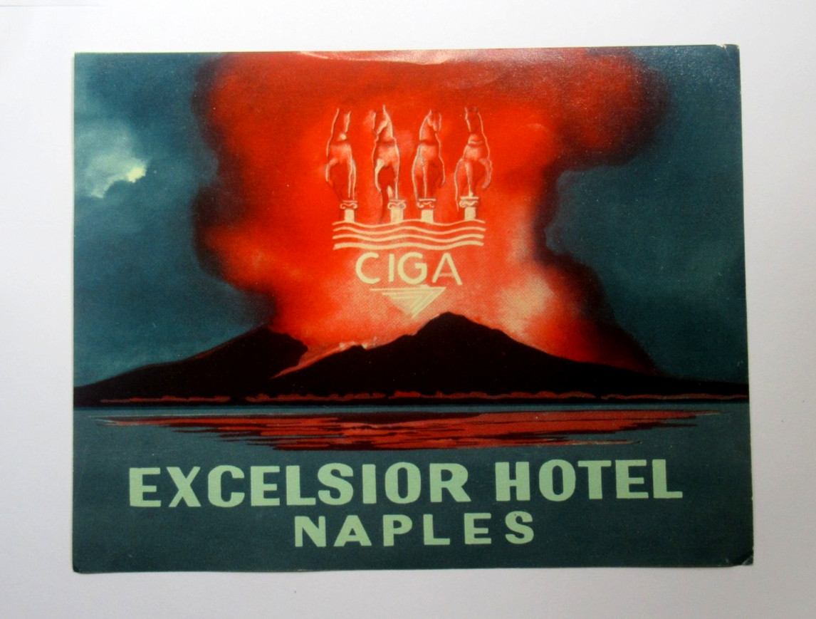 Vintage Excelsior Hotel Naples Italy Luggage Label CIGA Vesuvius Art Deco