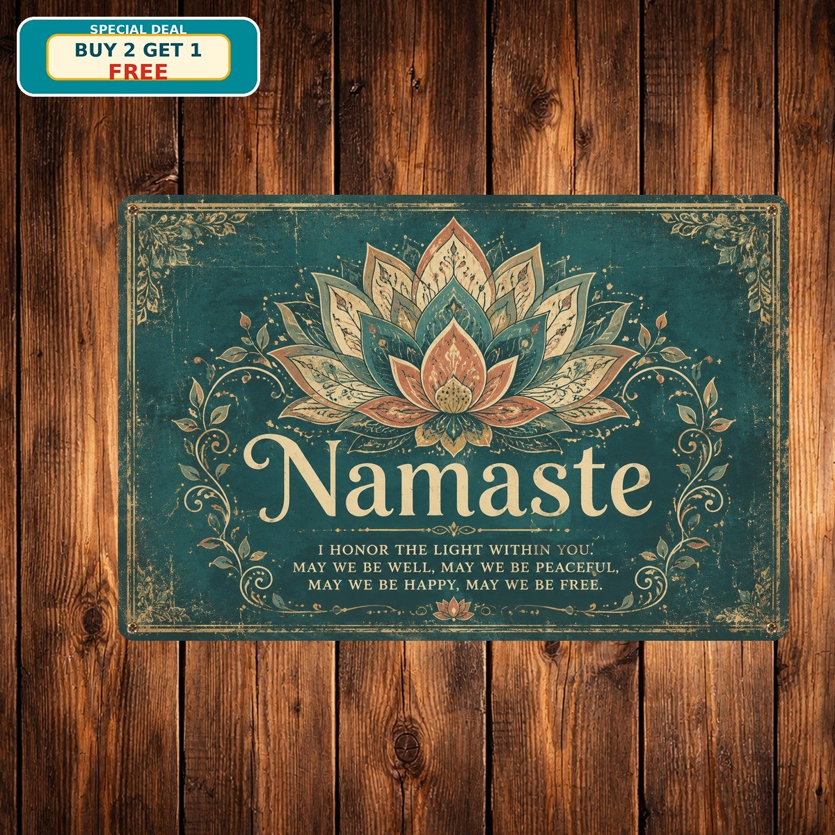 Yoga Namaste Lotus Flower Metal Sign Meditation Room Wellness Studio Decor