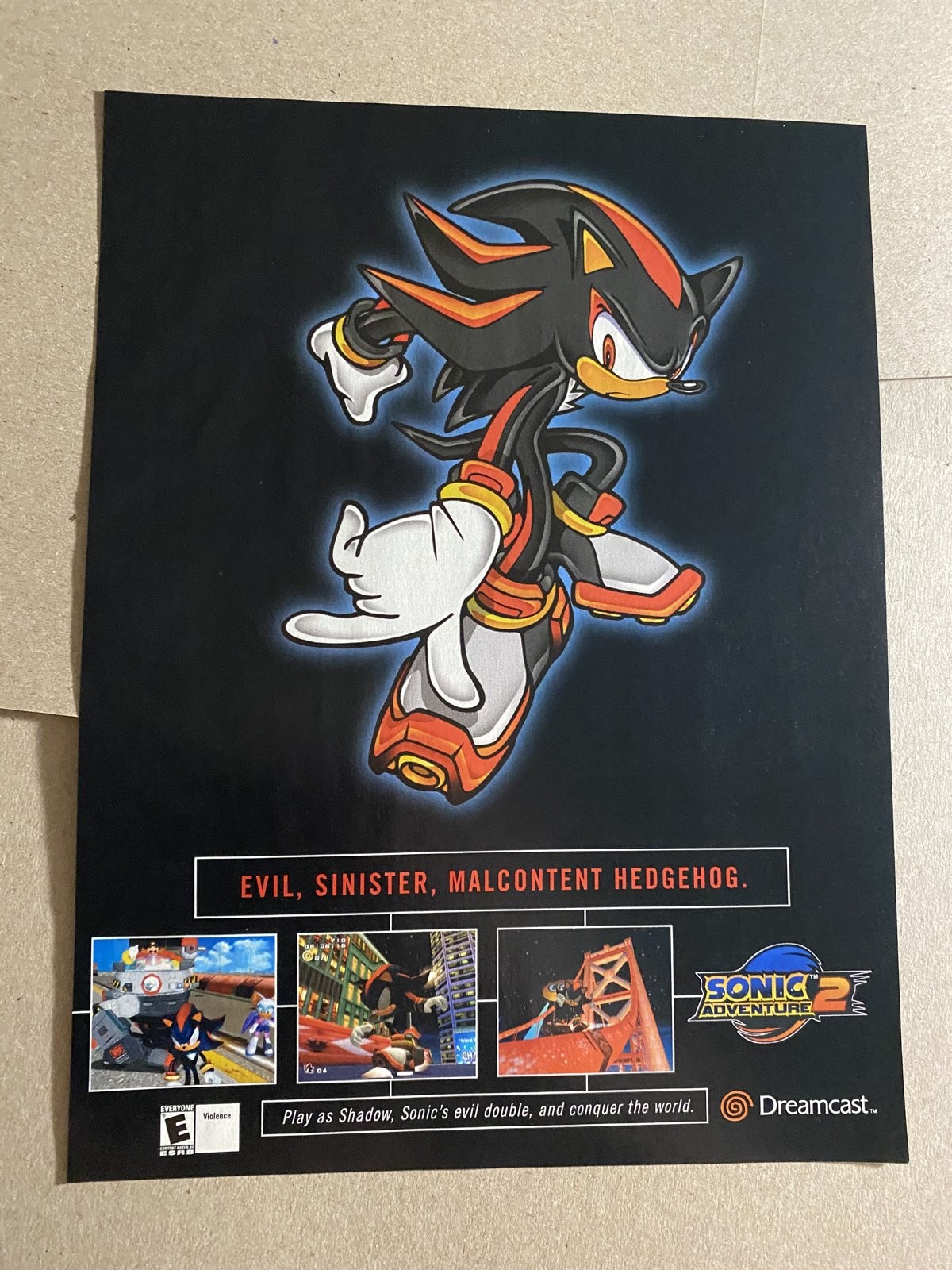 Sonic Adventure 2 Dreamcast Print Ad Poster Shadow Hedgehog
