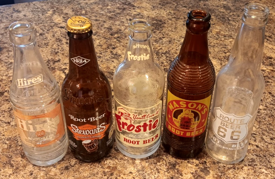 Five (5) Vintage ROOT BEER Soda Bottles